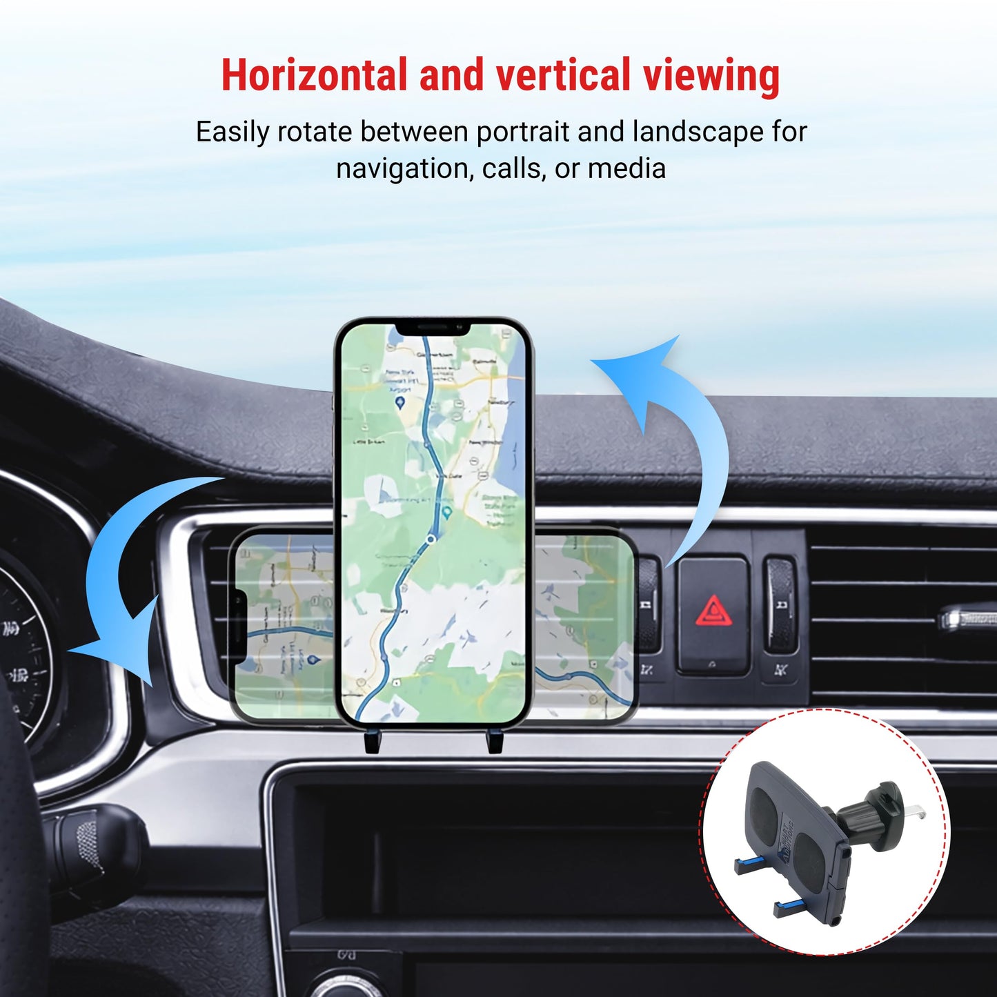 Lounge-IT Car Phone Holder, Magnet+NoSlip Rests, 2-mounts-in-1 Mirror+Vent Mount, Works with iPhone, Samsung Galaxy, Pixel, Motorola, etc, Black