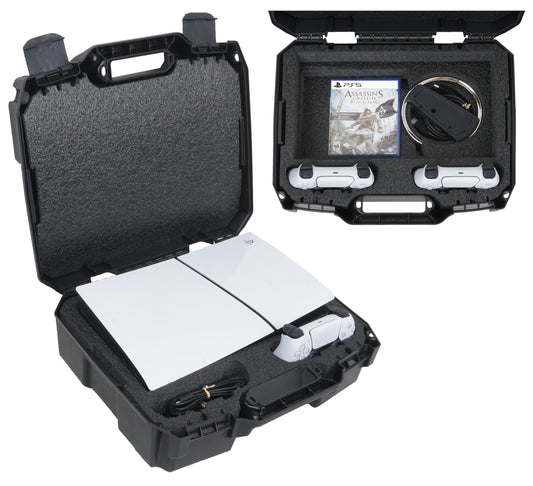 Case Club Hard Case to fit PS5 Slim - Compact Carrying Case Includes Custom Slots for 1 Game, Stand & 1-2 Controllers (PlayStation 5 Slim)