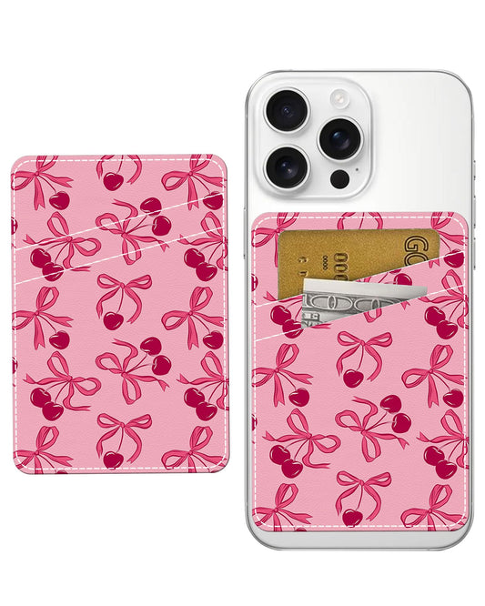 JYCardPKT Phone Card Holder Leather, Dual Pocket Phone Wallet Adhesive Stick On, Cute Phone Case Credit Card Holder, Suitable for Most of Phones Pink
