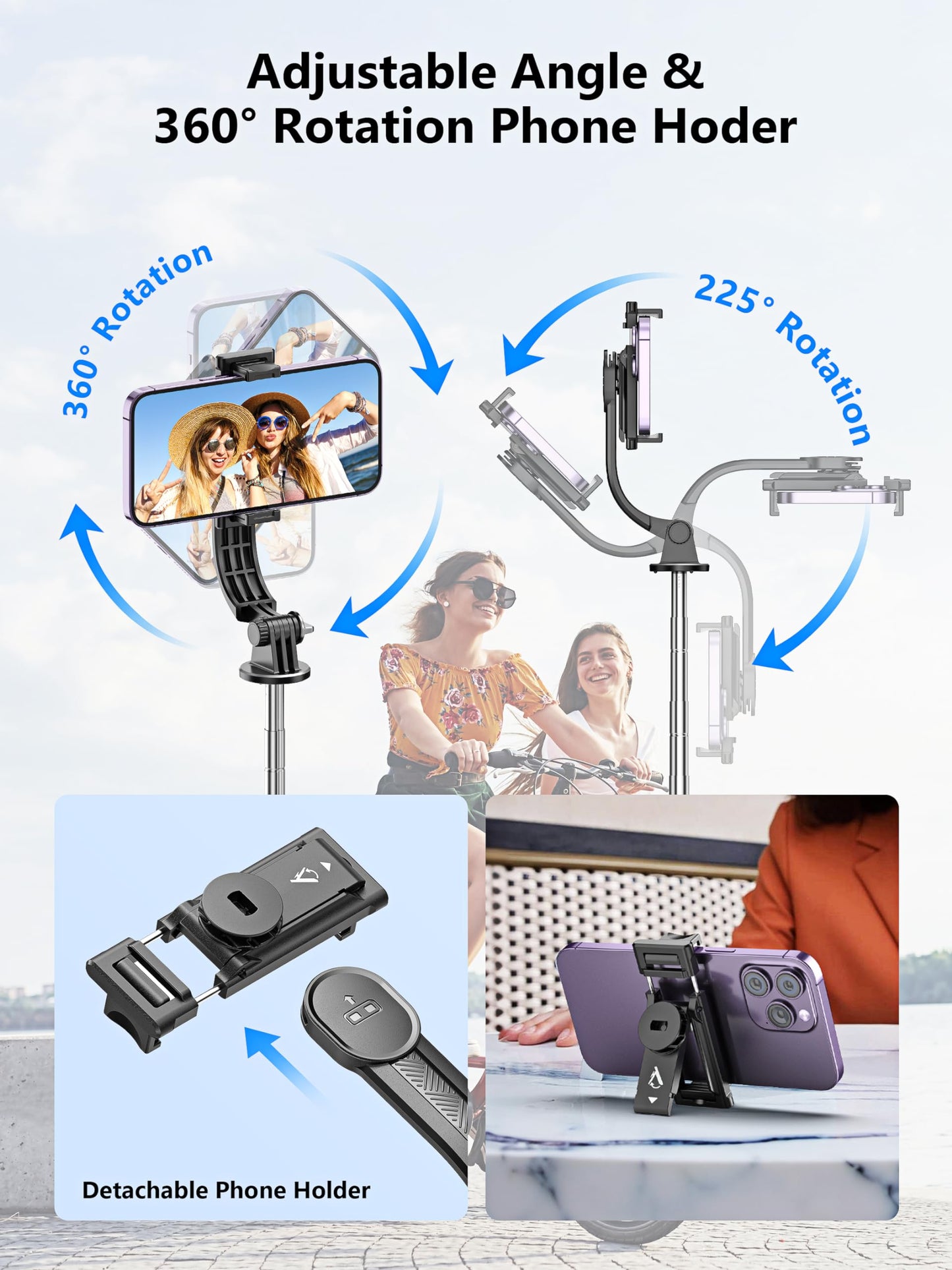 Selfie Stick & Phone Tripod, All in 1 Selfie Stick with Remote, Phone Travel Tripod Stand for Video Recording, Live Streaming, Photograph, Group