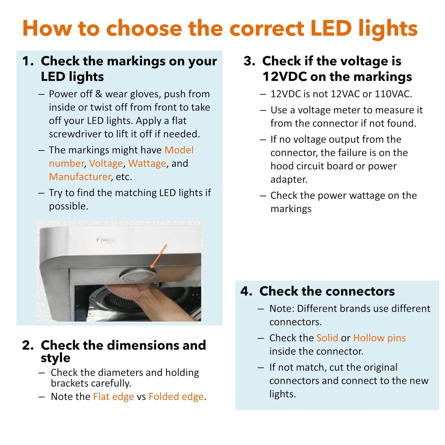 Awoco ON-E01-32 LED Light Bulbs Replacement for Range Hoods - 12V DC, 3W, Cooker Hood led Light Bulbs with 6000K Cold White (Pack of 2)
