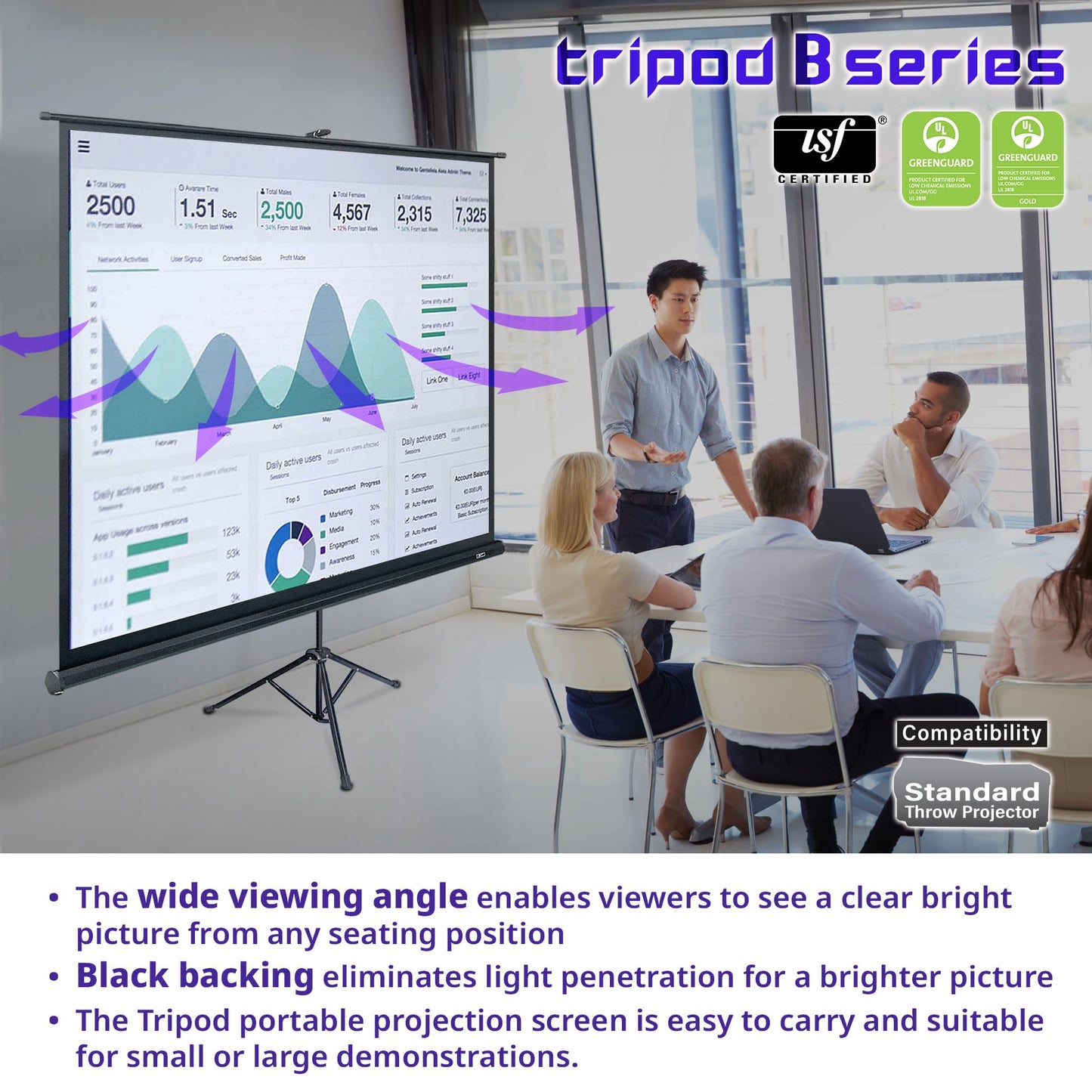 Elite Screens Tripod B, 50-INCH 1:1, Lightweight Pull Up Foldable Stand, Manual, Movie Home Theater Projector Screen, 4K / 8K Ultra HDR 3D Ready, US