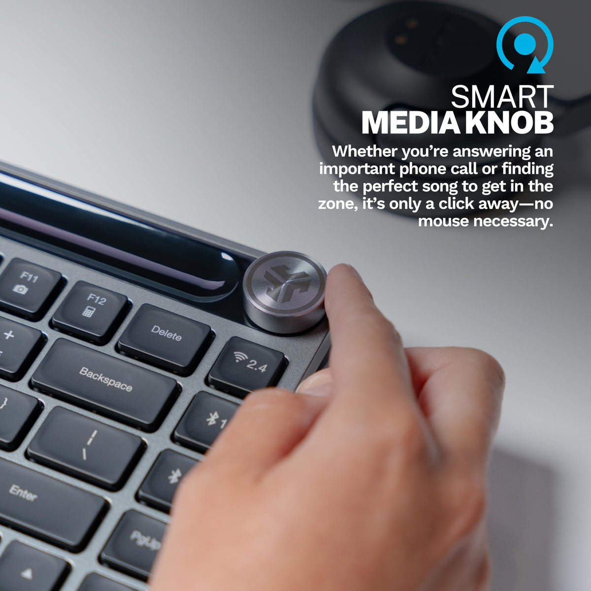 JLab Epic Mini Wireless Keyboard, Bluetooth or USB dongle, Multi-Device, Media knob, Backlit, Black