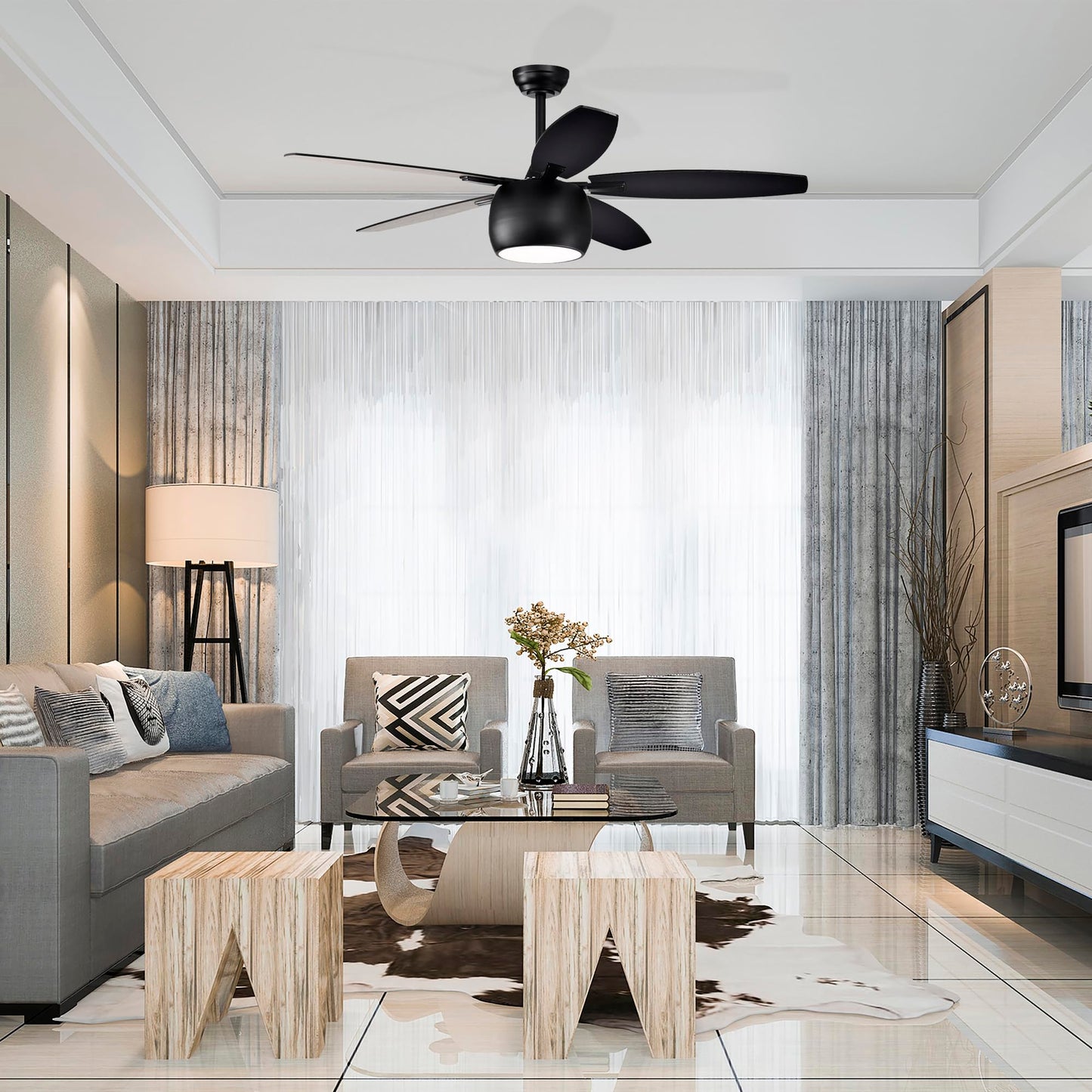 Edvivi Ceiling Fans with Lights, 52 inch Ceiling Fan with Lights and Remote Control, 6-Speed Noiseless Reversible Motor, Low Profile Ceiling Fan