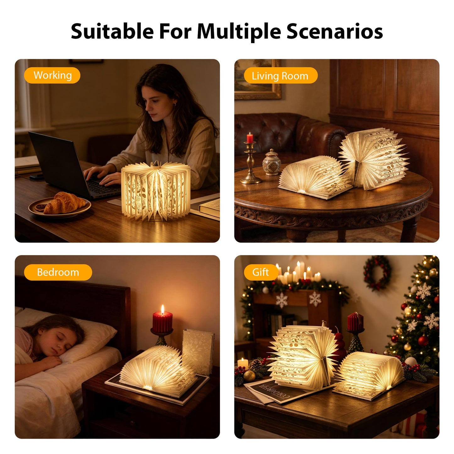 ZBOLE Floral Print Book Light,3-Color Book Lamp Book Lovers Gifts | 1200mAh Portable Foldable Paper Desk Lamp | Night Reading Bookshelf Lamp,Valentine