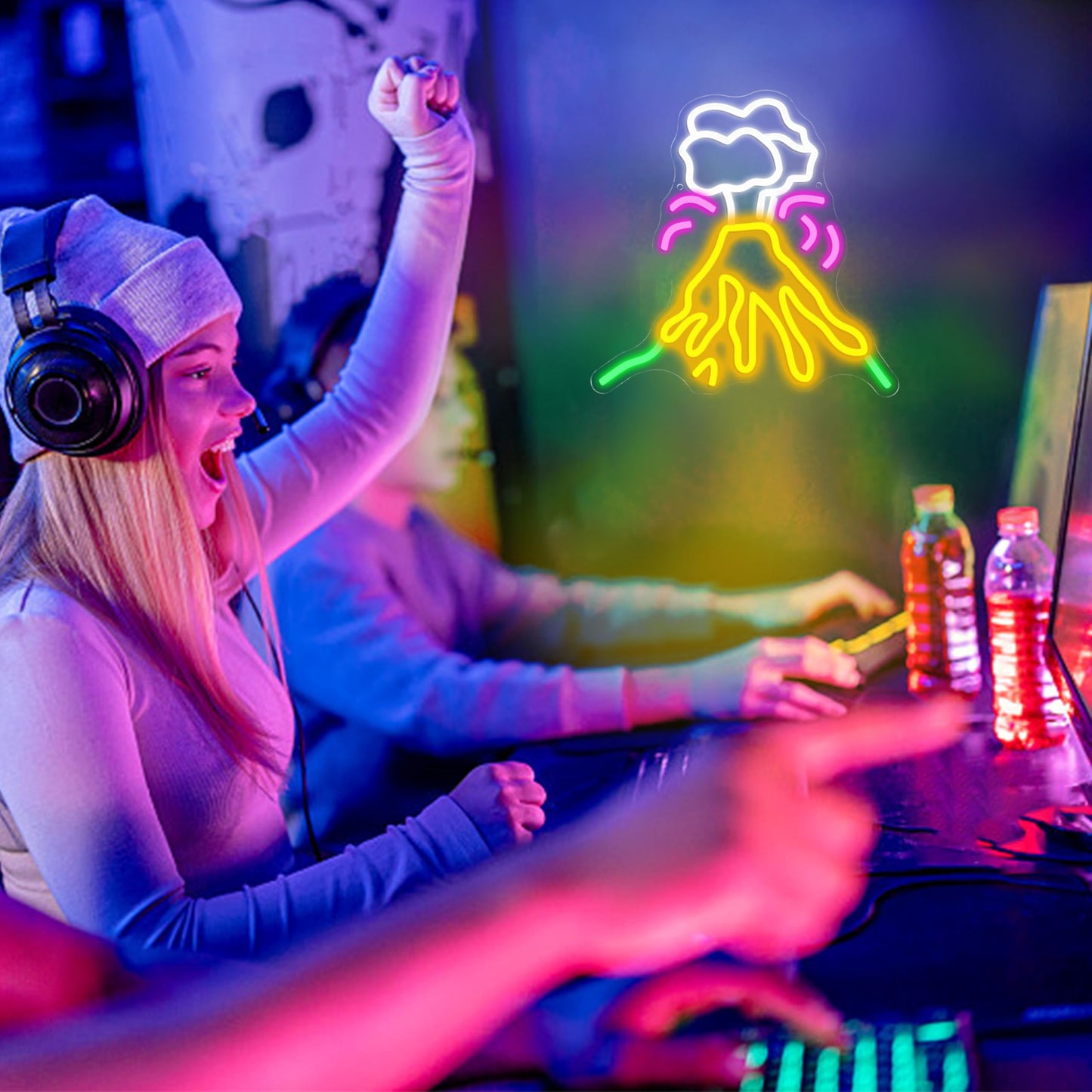 LIUOZHTEA Volcano Eruption Neon Sign Adjustable Multi-colored Volcano Light Up Sign Usb Powered LED Game Neon Sign for Bedroom Game Room Bar Pub Party