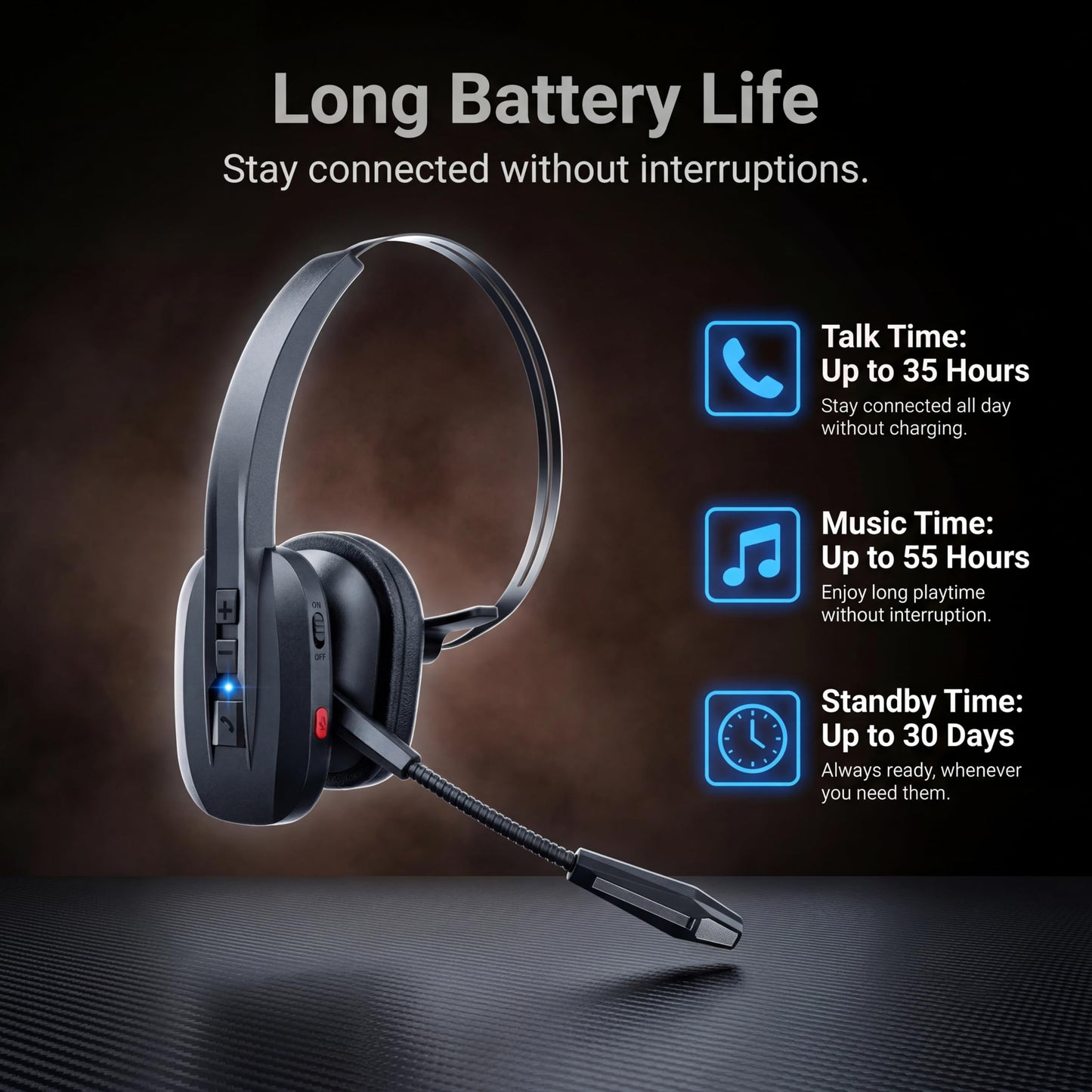 SINWE Trucker Bluetooth Headset, Wireless Headset with Dual Mic Noise Cancelling, All-Day Talk Time Mute Button Bluetooth Headsets Multipoint