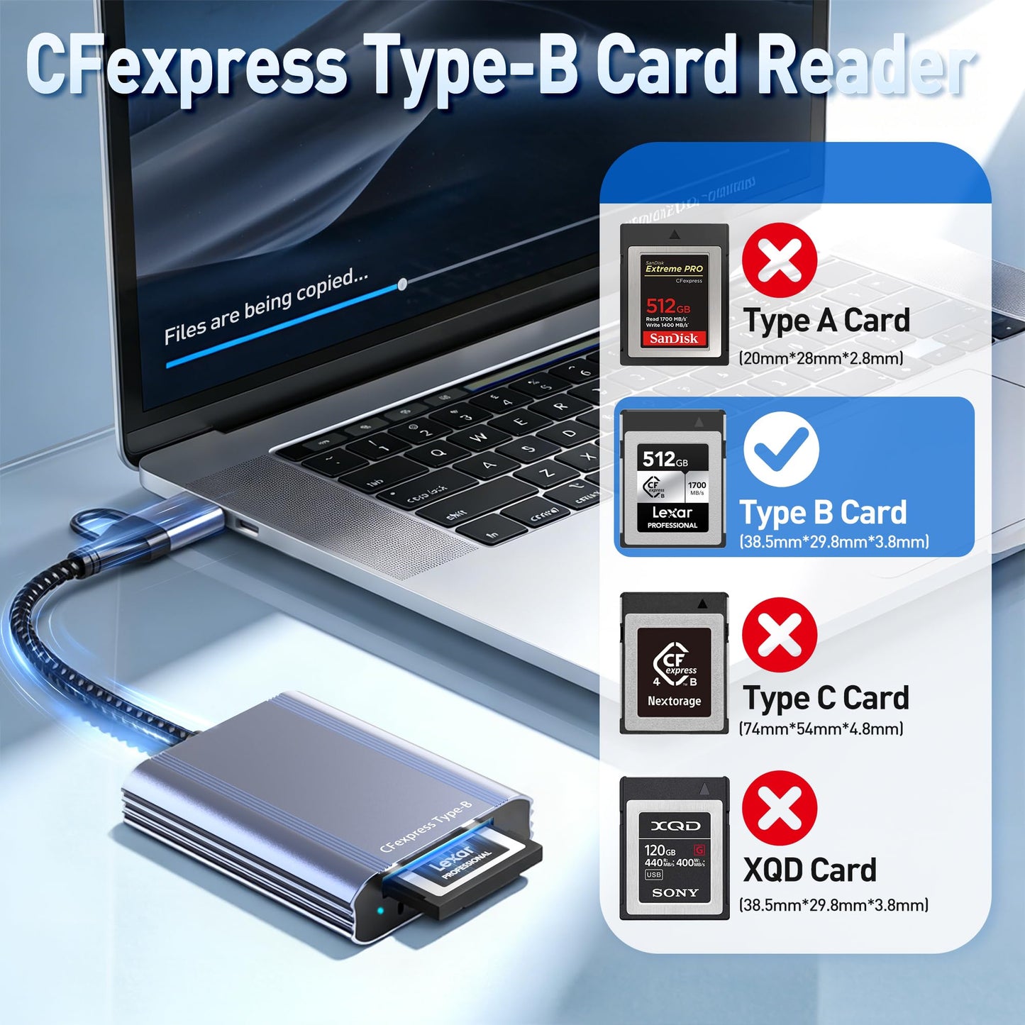 CFexpress Type B Card Reader with 10Gbps USB 3.2 Gen 2, USB-C & USB-A 2-in-1 Type B CFexpress Adapter, Compatible with Windows/Mac/Linux/Android