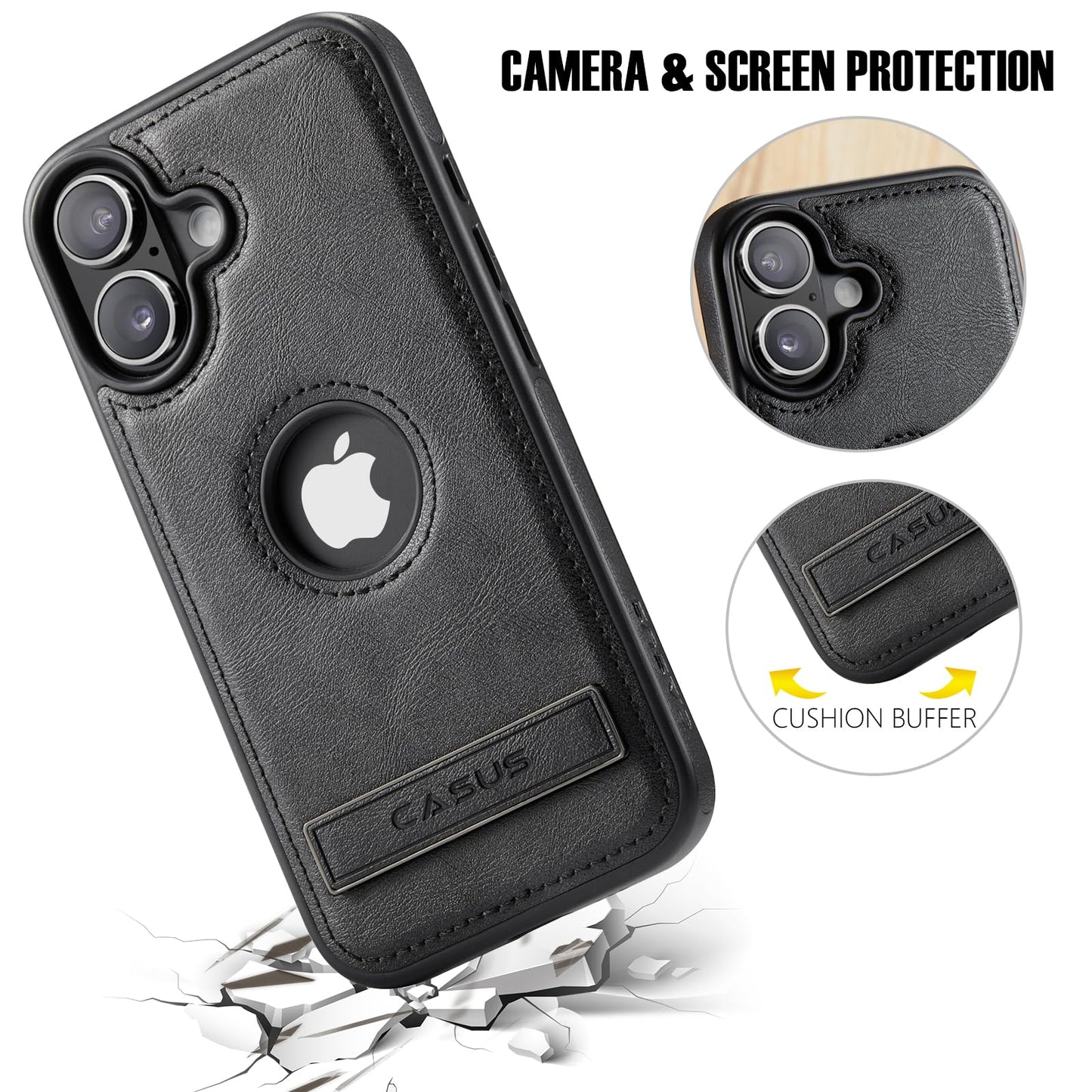 Casus Designed for iPhone 15 pro max Case Compatible with Kickstand Vegan Leather Slim Classic Luxury Elegant Thin Protective Cover with Tempered