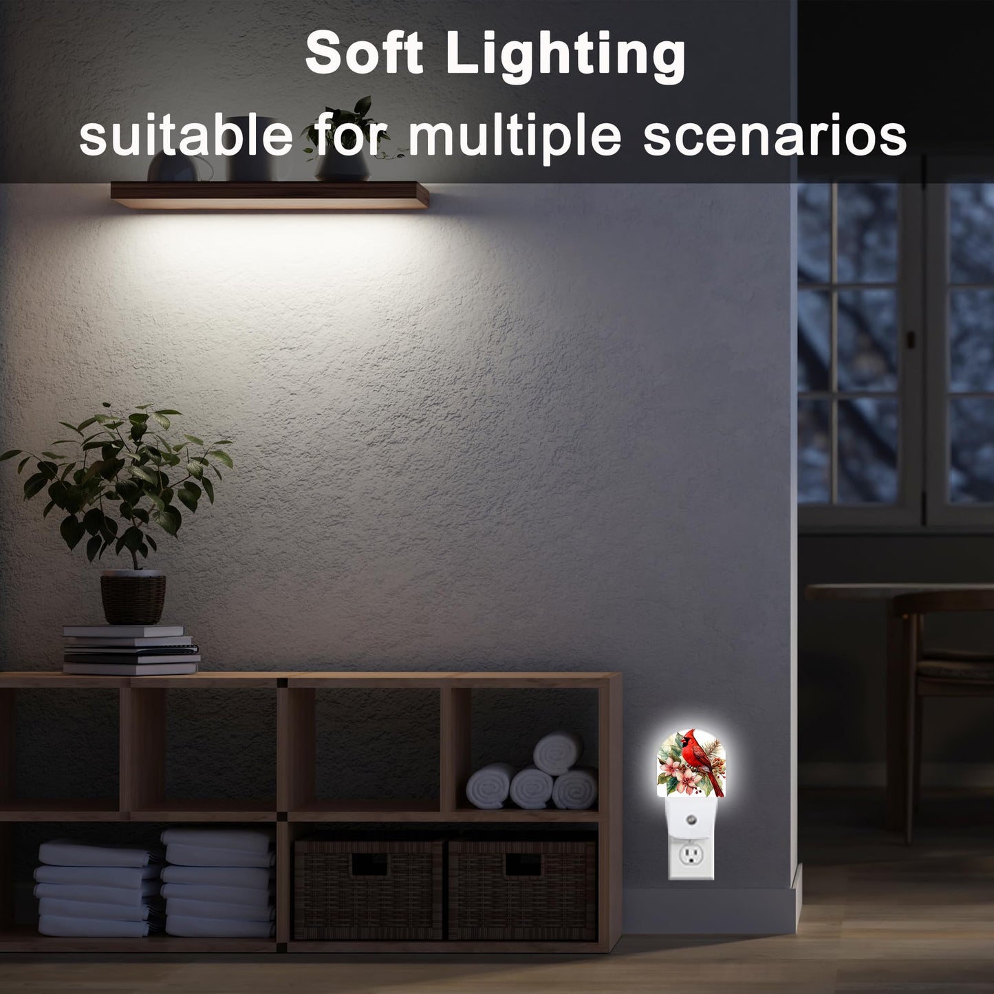 YESPOAK Night Light,Red Cardinal Bird Flowers Night Lights Plug Into Wall for Bedroom Bathroom Kitchen Hallway Stairs Hallway, Plug-in, Energy