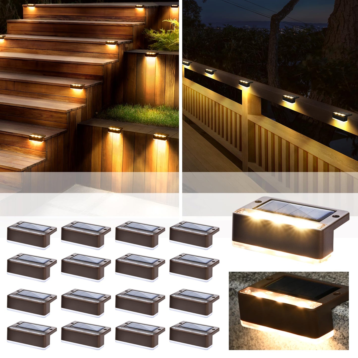 SOLPEX Solar Fence Lights, 6 LEDs Solar Lights Outdoor Waterproof Solar Powered for Deck, Stair, Front Porch, Balcony, Walkway, Garden, Yard, Patio