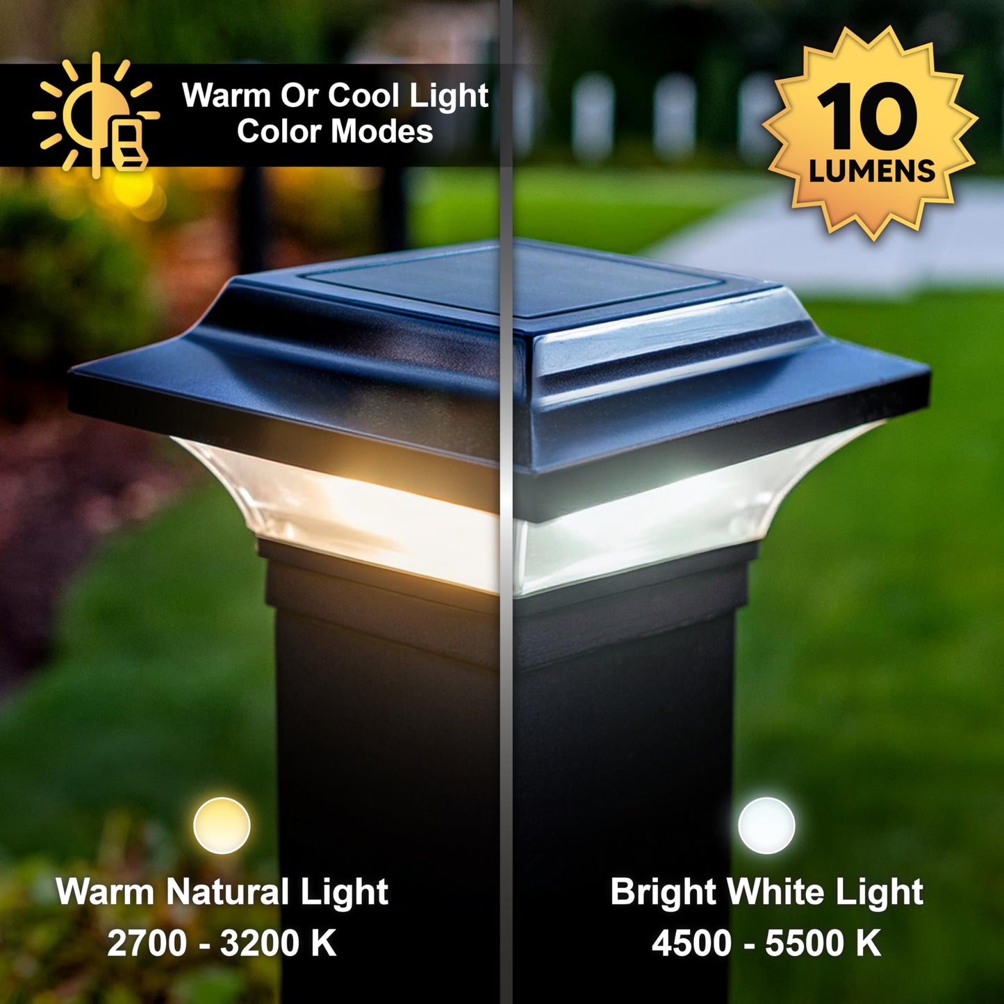 Classy Caps 2x2 Imperial Solar Post Cap - Fits 2"x2", 2.25"x2.25", and 2.5"x2.5" Deck & Fence Posts - Warm & Cool Light Modes - Black Cast Aluminum
