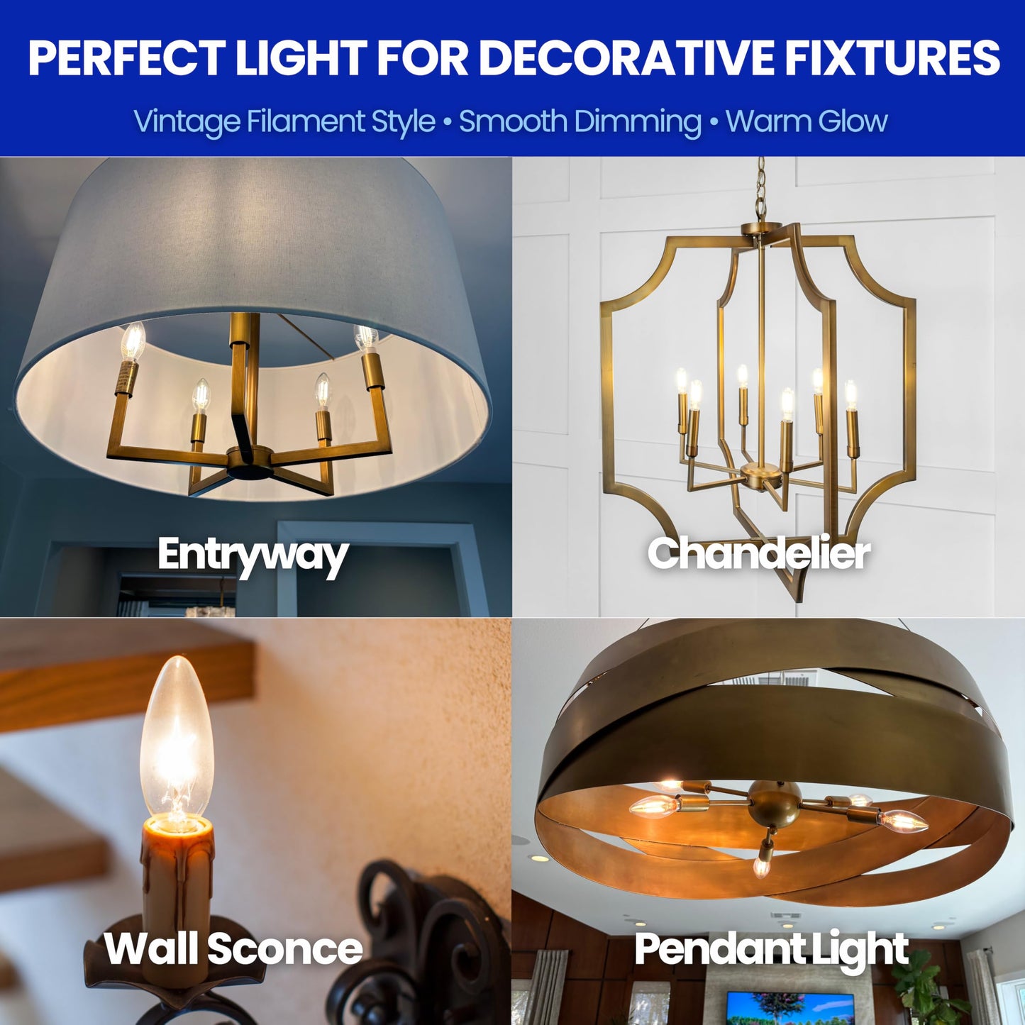 LafoHome EcoBright Dimmable LED Candelabra Light Bulbs B11 Chandelier Bulbs 40W Equivalent E26 Base 2700K Warm White High CRI Flicker Free ETL and FCC