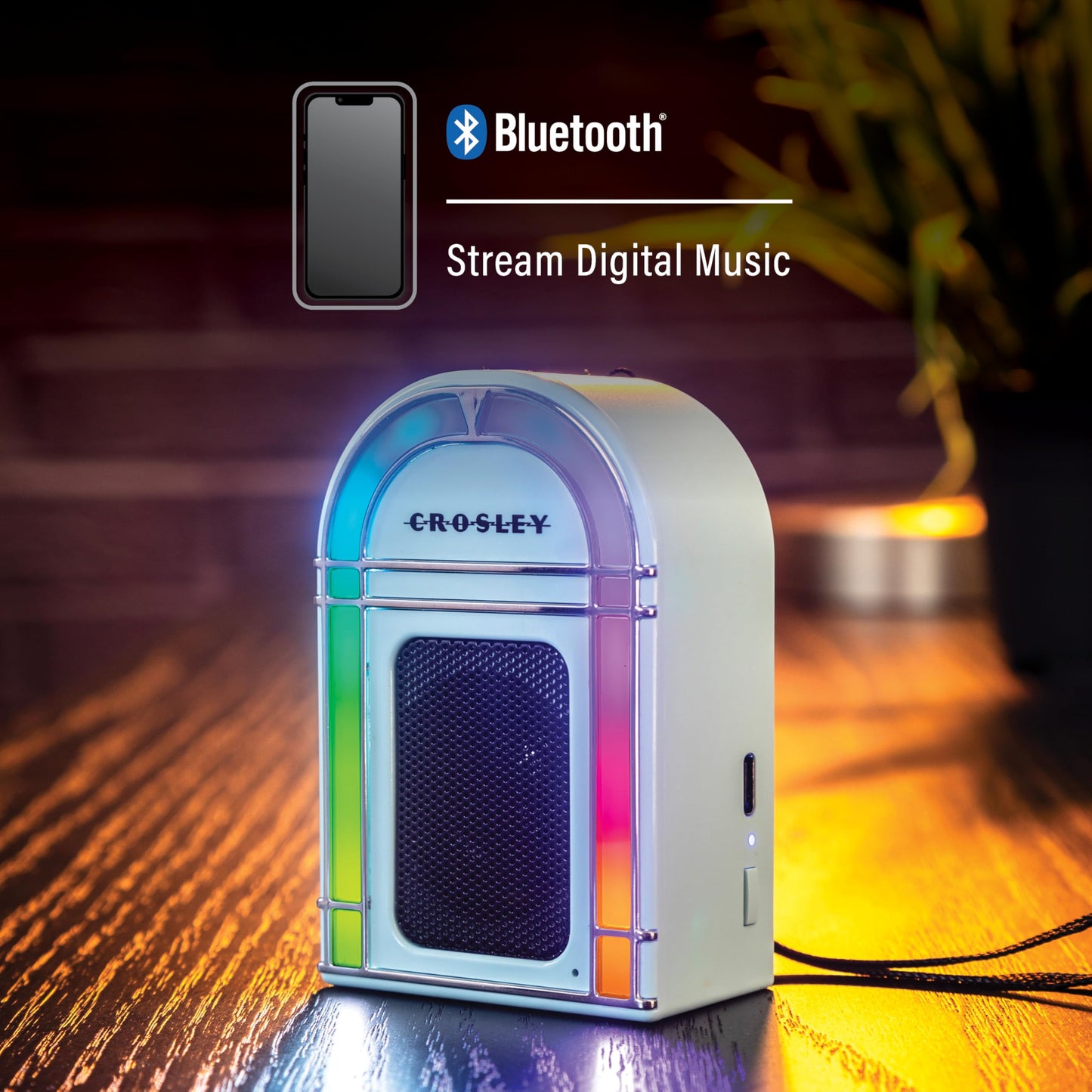 Crosley CR3046A-AB Mini Jukebox Portable Bluetooth Speaker with LED Lights and Microphone, Aqua Blue