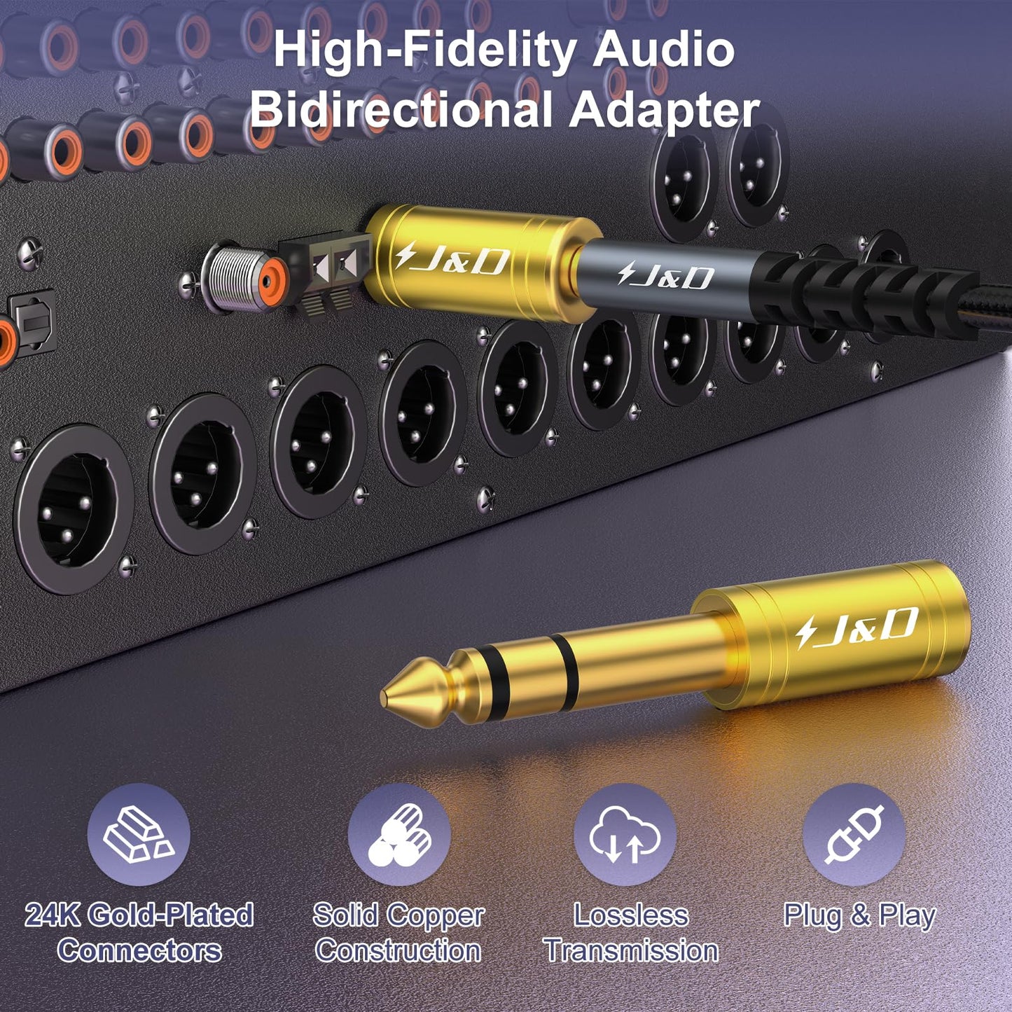 J&D 5-Pack 1/4 to 1/8 Headphone Adapter, 6.35 mm to 3.5 mm Stereo TRS Male to Female, Gold-Plated 3.5mm Plug Jack Connector for Guitar, Amp, Keyboard