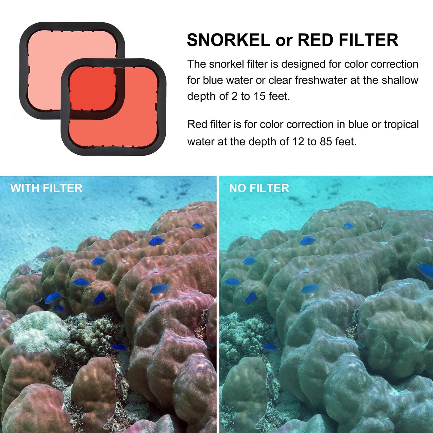 GEPULY 4 Pack Underwater Dive Filters for GoPro Hero 5 6 7 Black Hero 2018 Super Suit Waterproof Housing Case in Red, Light Red, Magenta, and 5X