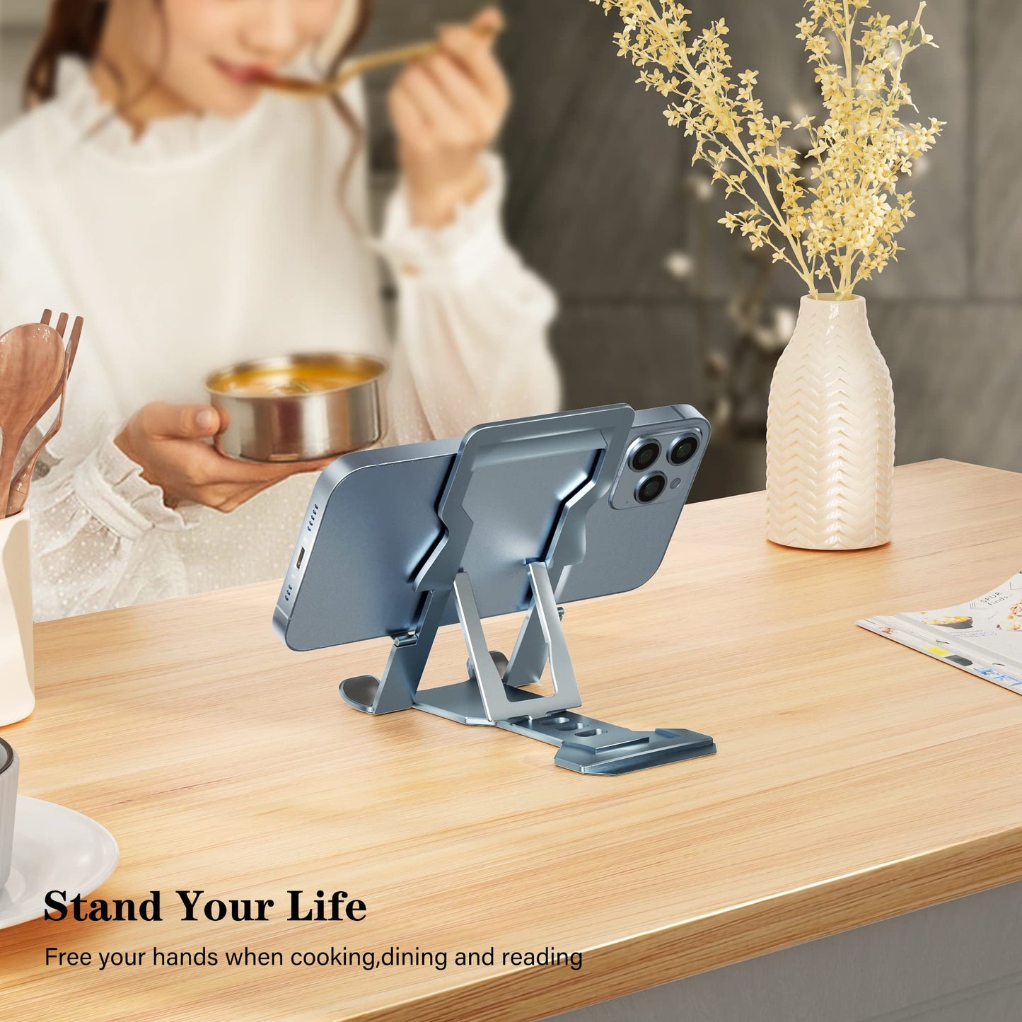 Versinan Phone Stand for Desk, Adjustable Cell Phone Stands, Foldable Metal Phone Stands for All Smartphone
