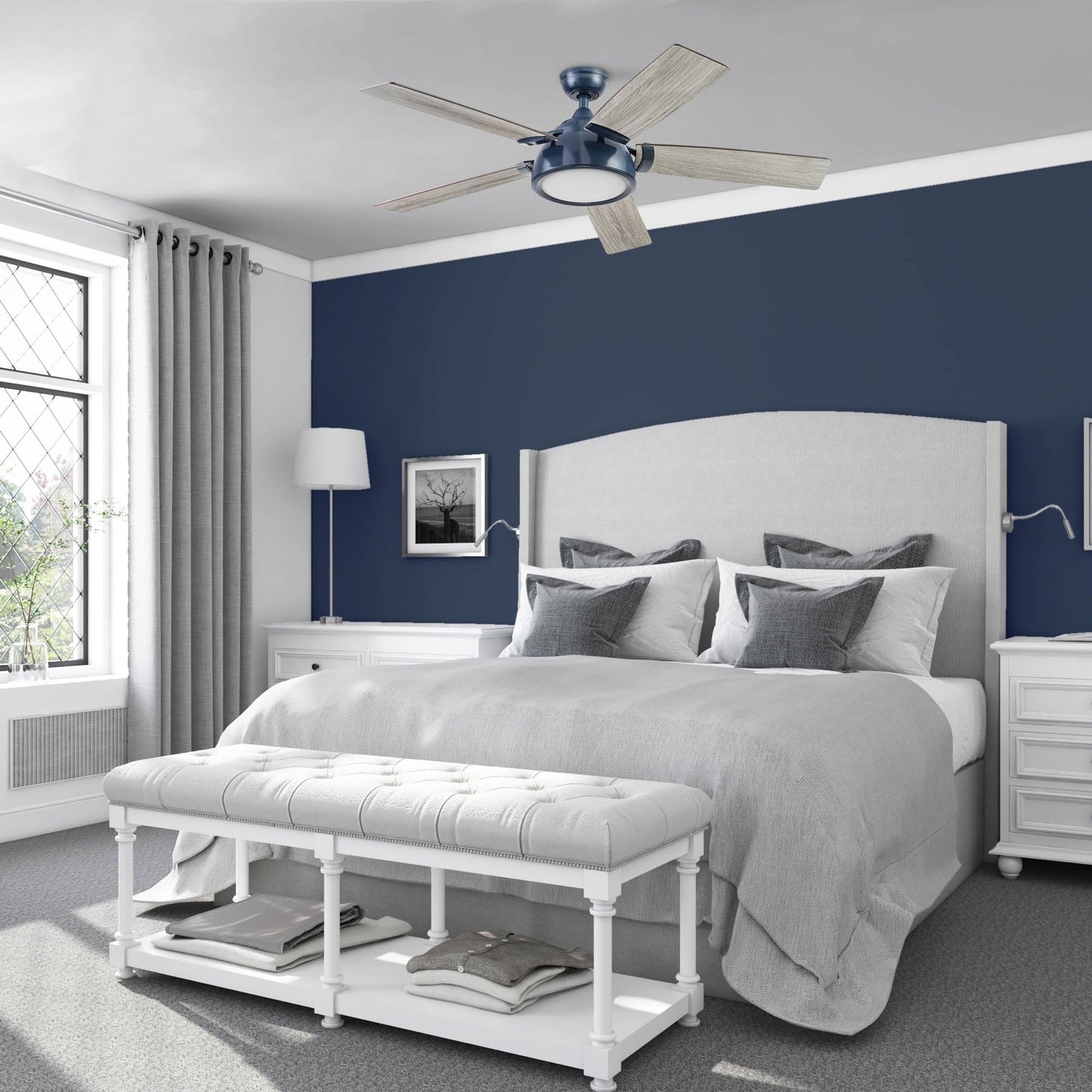 Prominence Home Potomac, 52 Inch Industrial Style Smart Ceiling Fan with Light, Remote Control, Dual Finish Blades, Compatible with Alexa and Google