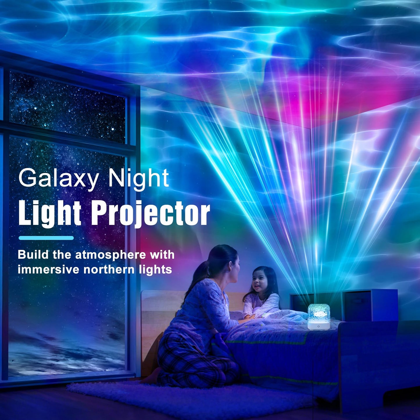 Northern Lights Projector, 2000 mAh Wireless 16 Colors Luminorthe Cube Crystal Lamp with Touch/Remote Control, Rechargeable Ocean Wave Night Light