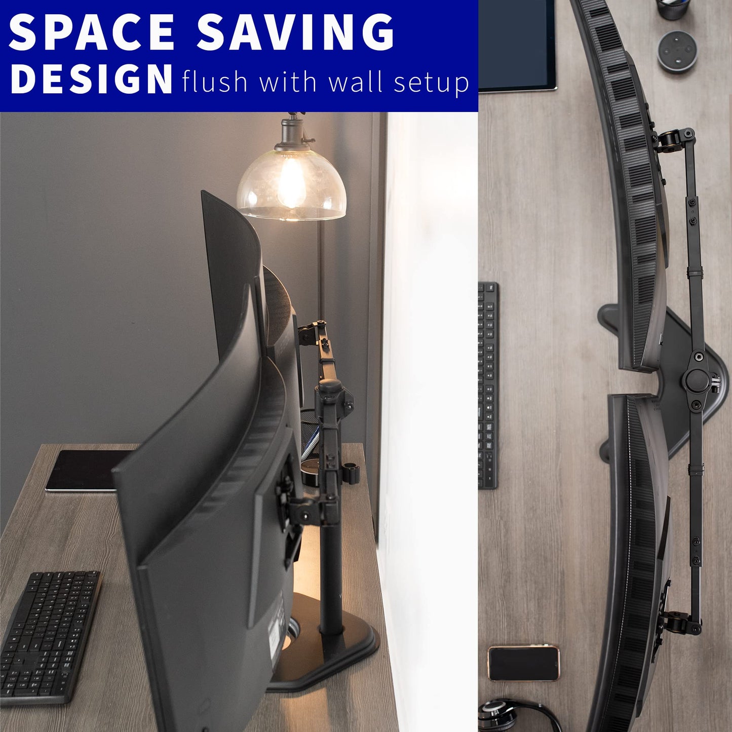VIVO Premium Dual Ultra Wide LCD LED 27 to 38 inch Monitor Desk Stand, Heavy Duty, Free-Standing Telescoping Arms, Flush Wall Setup, Fits 2 Screens