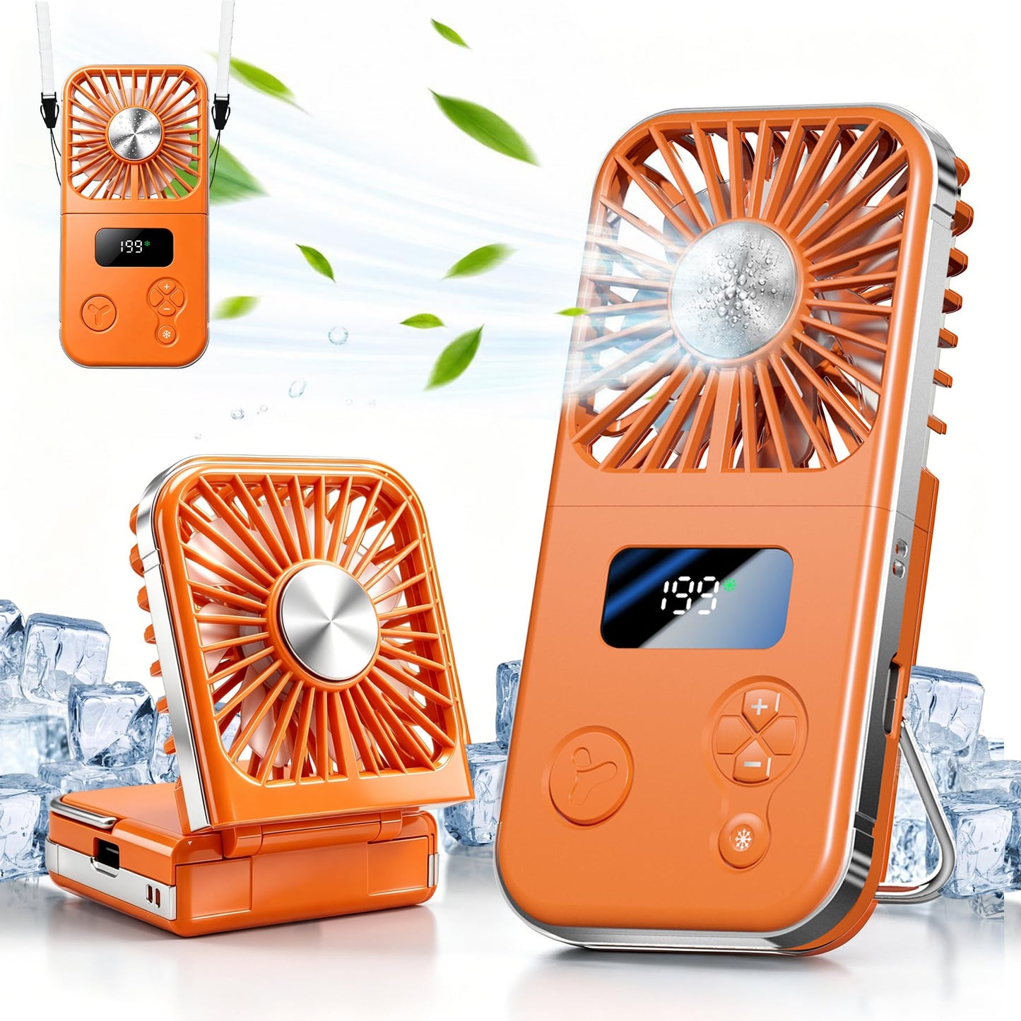 tulilut Portable Fan, Handheld Fan with Ice Cooling Plate, 5 Speeds Mini Personal Cooling Fan, Foldable USB-C Desk Fan with Digital Display & Lanyard