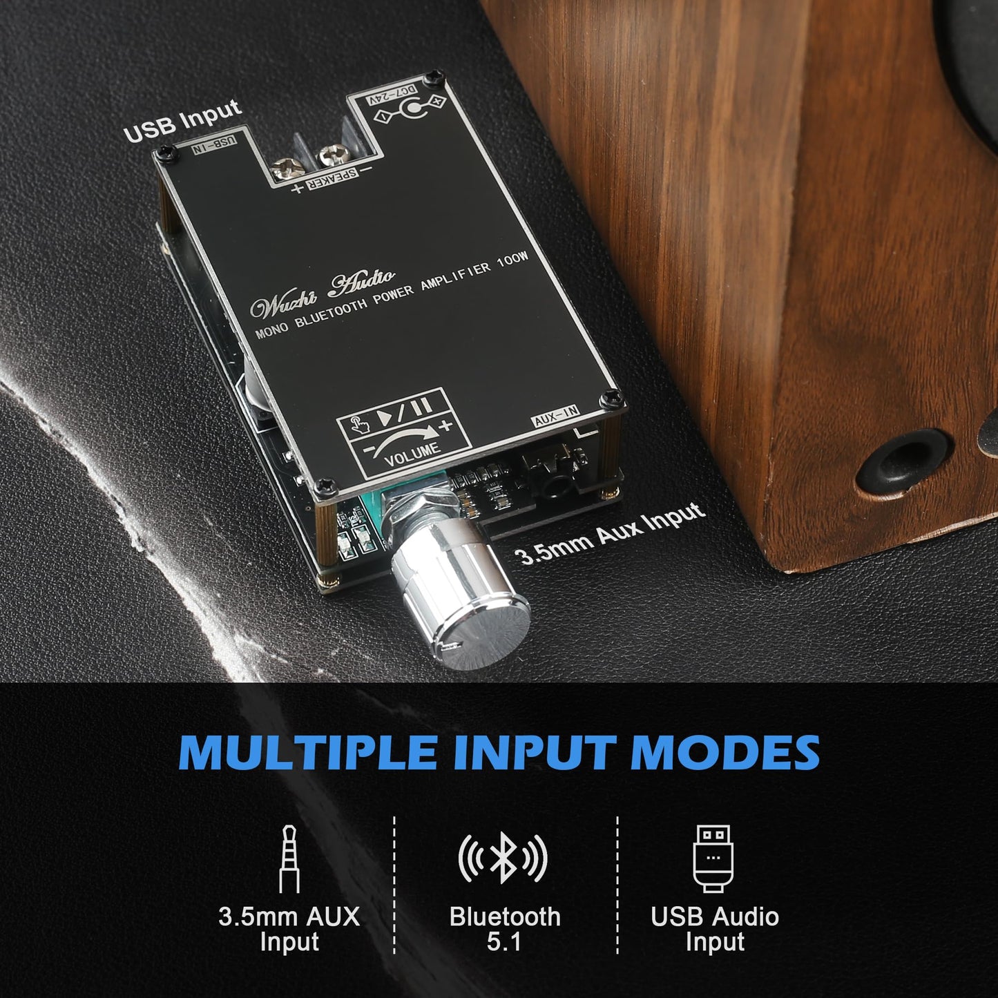 Wuzhi Audio 2PCS ZK-1001B Mono Bluetooth Amplifier Board with TPA316D2 Chip, Wide Voltage Input DC7-24V Peak Output Power 100W, with TWS Pairing