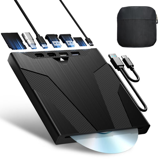 Wbacon 8 in 1 External CD/DVD Drive for Laptop, Slot-Loading CD Reader for Laptop, CDs Drive External USB DVD Drive Externals CD Burner Compatible