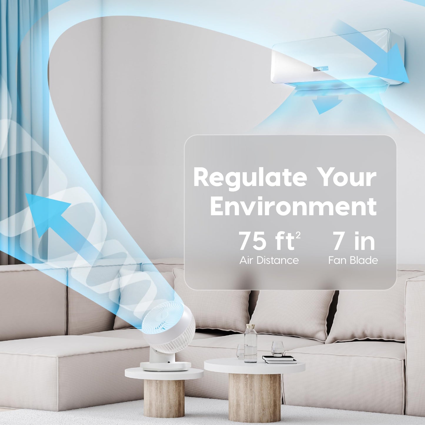 IRIS USA WOOZOO Air Circulator Fan with Remote, 360° Oscillation, 3 Speeds, 75ft Max Air Distance, Quiet Motor, Small Fan for Bedroom, Office, Dorm