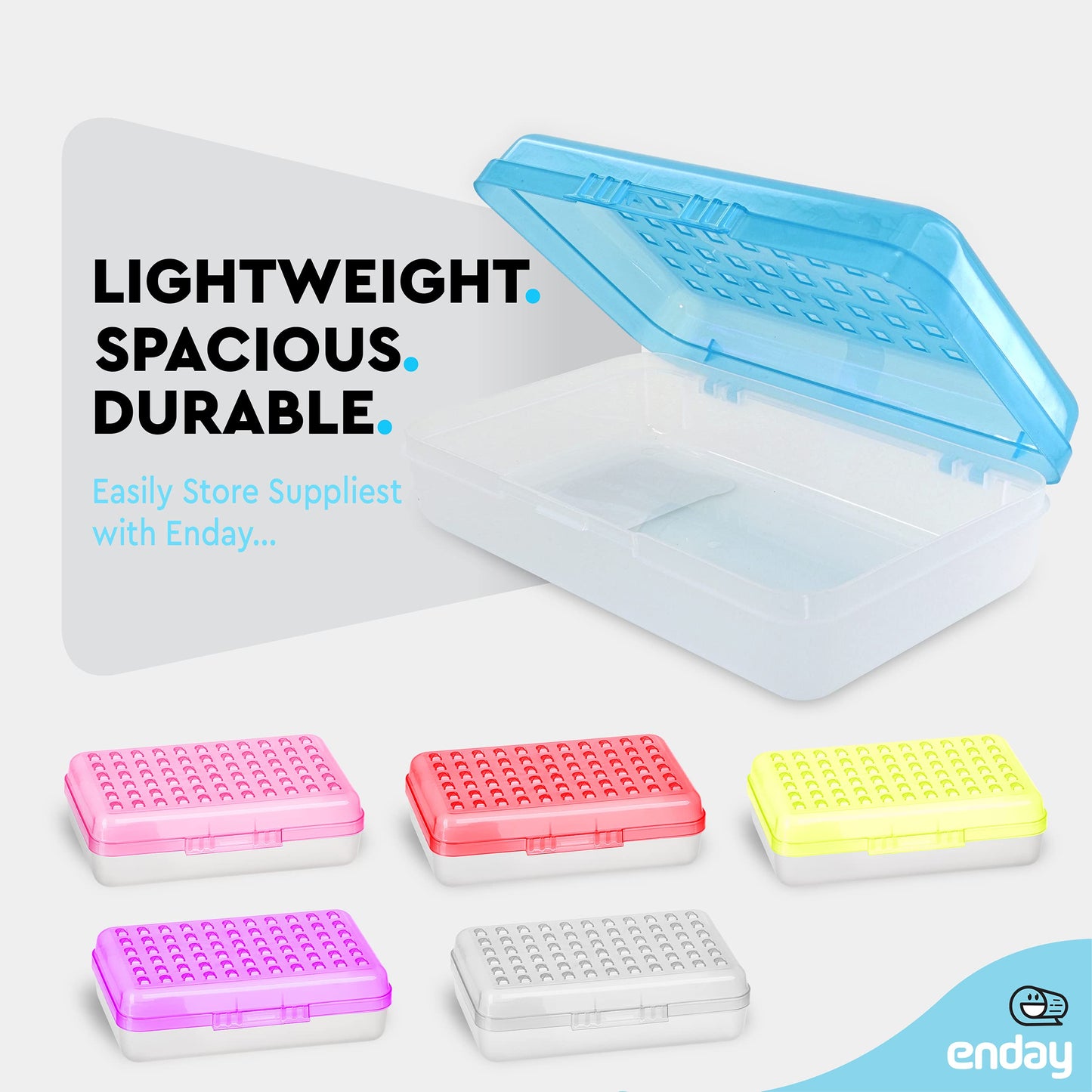 Enday Pencil Box Blue, Plastic Small Dots Pencil Case, School Storage Utility Supplies Box Organizer with Snap Closure for Kids and Adults Also