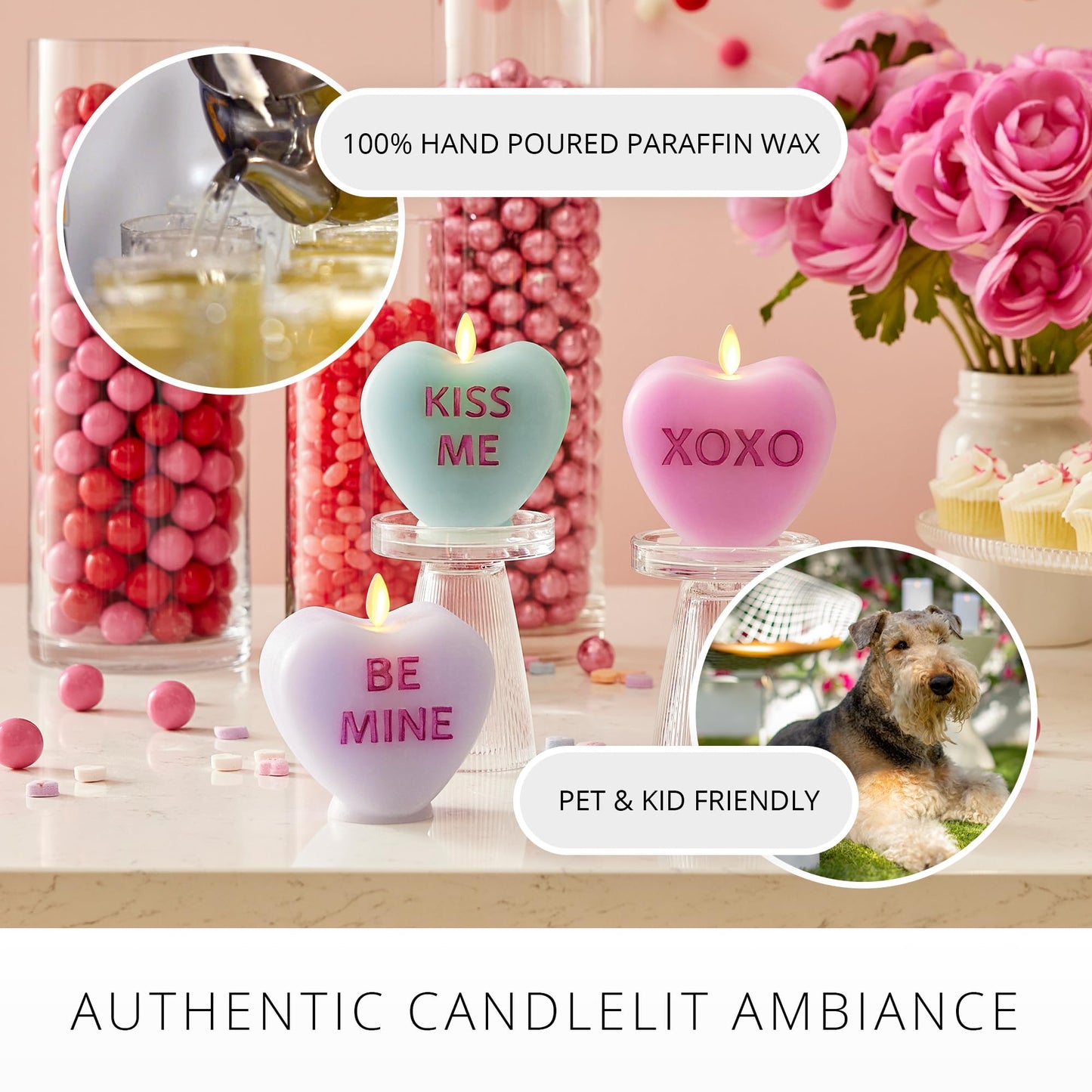 Luminara Candy Heart Be Mine Gentle Lavender Candle- Flameless Real-Flame Romantic Battery Operated LED Decor- Valentine's Day Collection- 3.5" x 4.5"