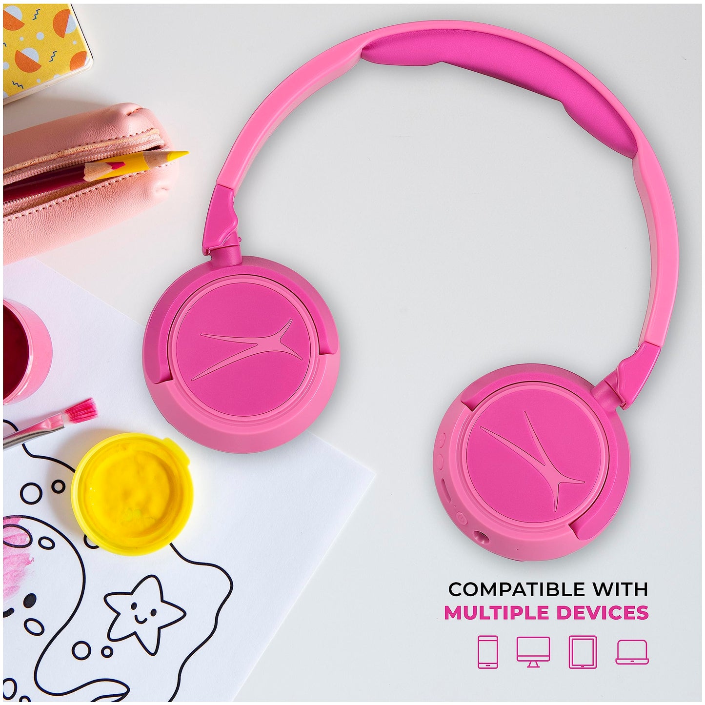 Altec Lansing Kid Safe 2-in-1 Wireless Bluetooth Headphones - Crystal Clear Sound, Safe Volume Limiting, Foldable Design - Enjoy Audio and Protect