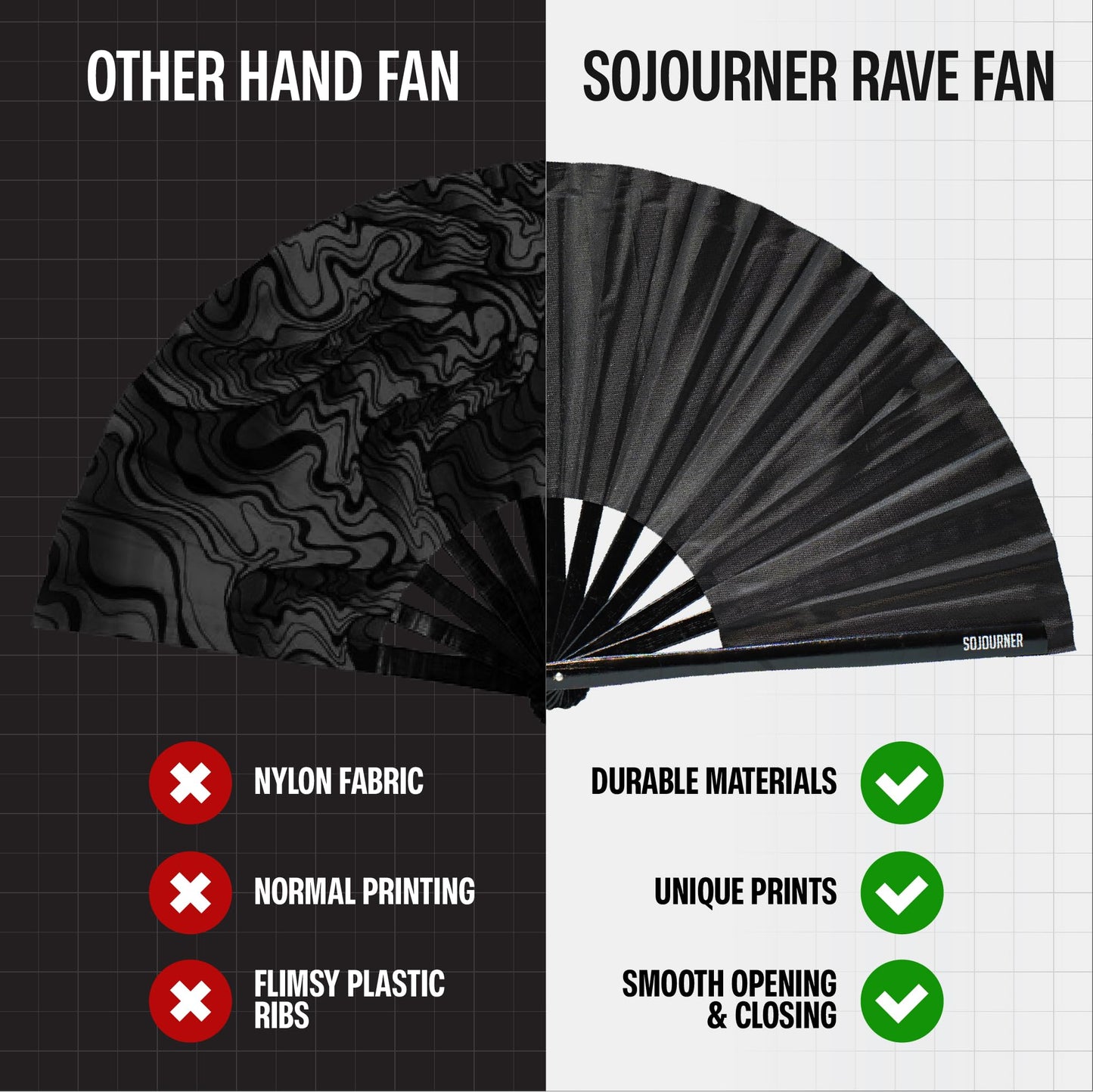 SoJourner Folding Rave Fan, Black