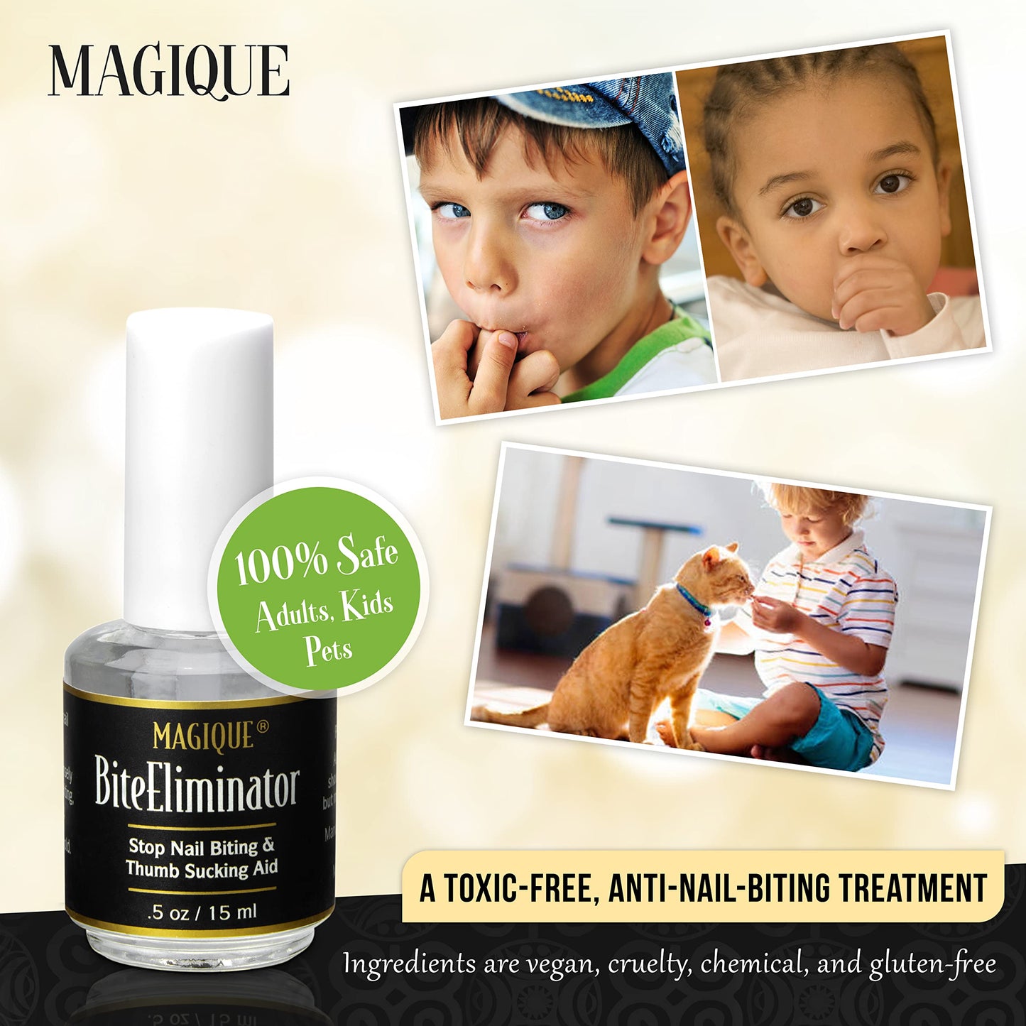 Magique Bite Eliminator – Stop Thumb Sucking & Nail Biting for Kids & Adults – Bitter Nail Polish Treatment – Customizable Strength – 0.5 Fl Oz
