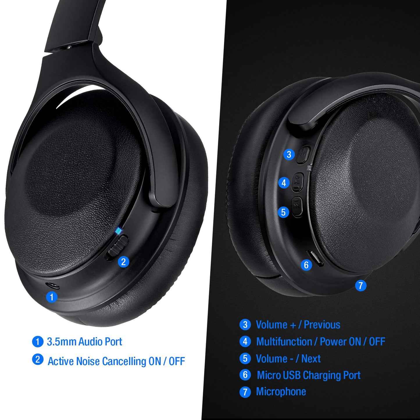 Rosewill Active Noise Cancelling Wireless Bluetooth Headphones, ANC Over Ear Wireless Headset Ideal for Travel, Rechargeable Long Lasting Battery…