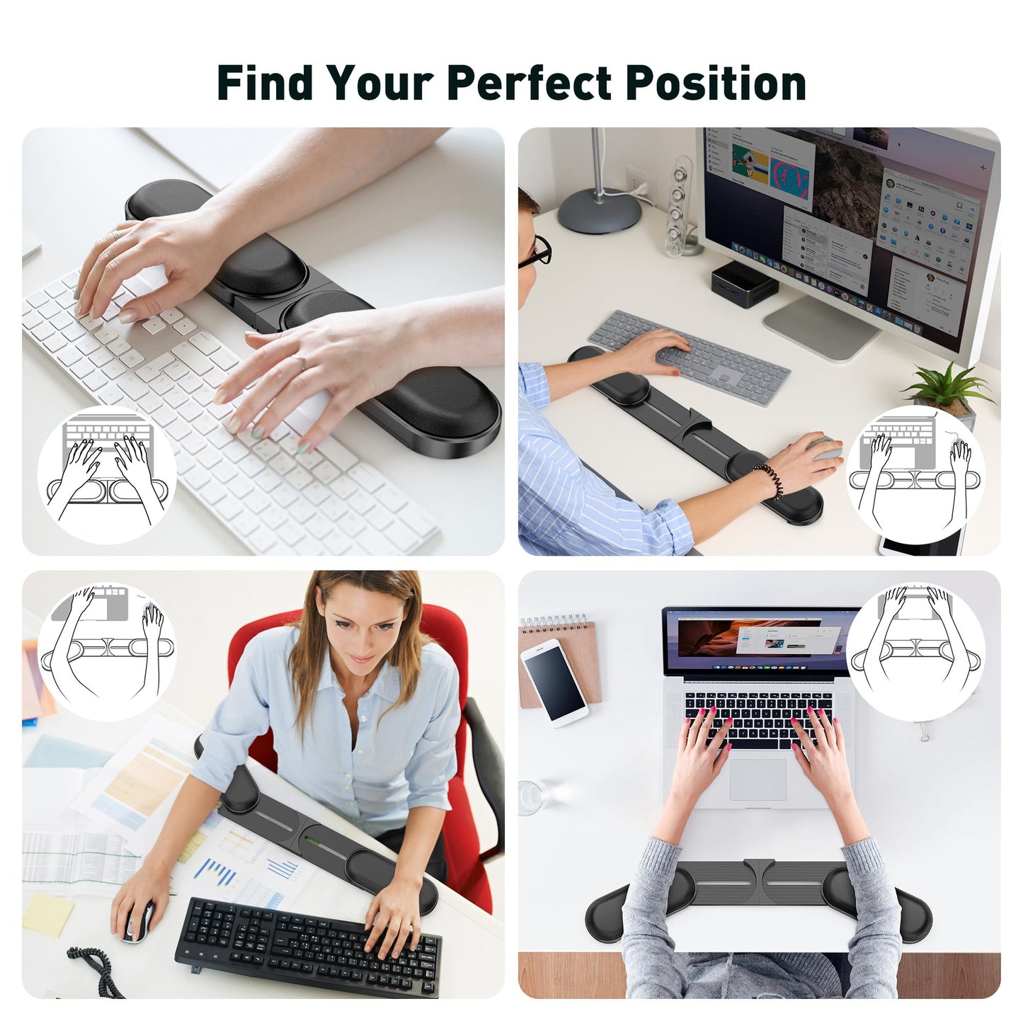DeskLogics Adjustable Keyboard Wrist Rest, Extendable 16.57" to 25.17" Length & -30° to 30° Angle, Foldable Ergonomic Memory Foam Support for PC