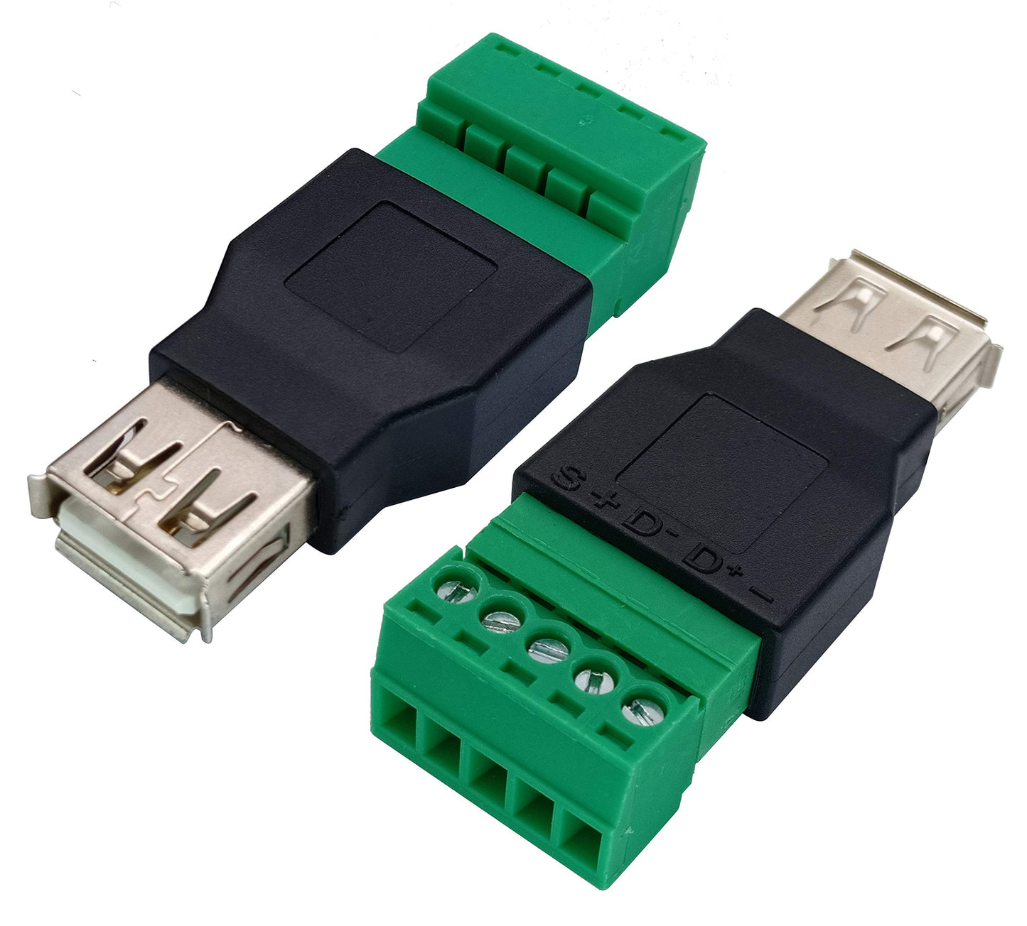 AAOTOKK USB 2.0 A Screw Terminal Block Adapter USB 2.0 A Female to 5 Pin/Way Female Bolt Screw Shield terminals Pluggable Type Adapter Connector