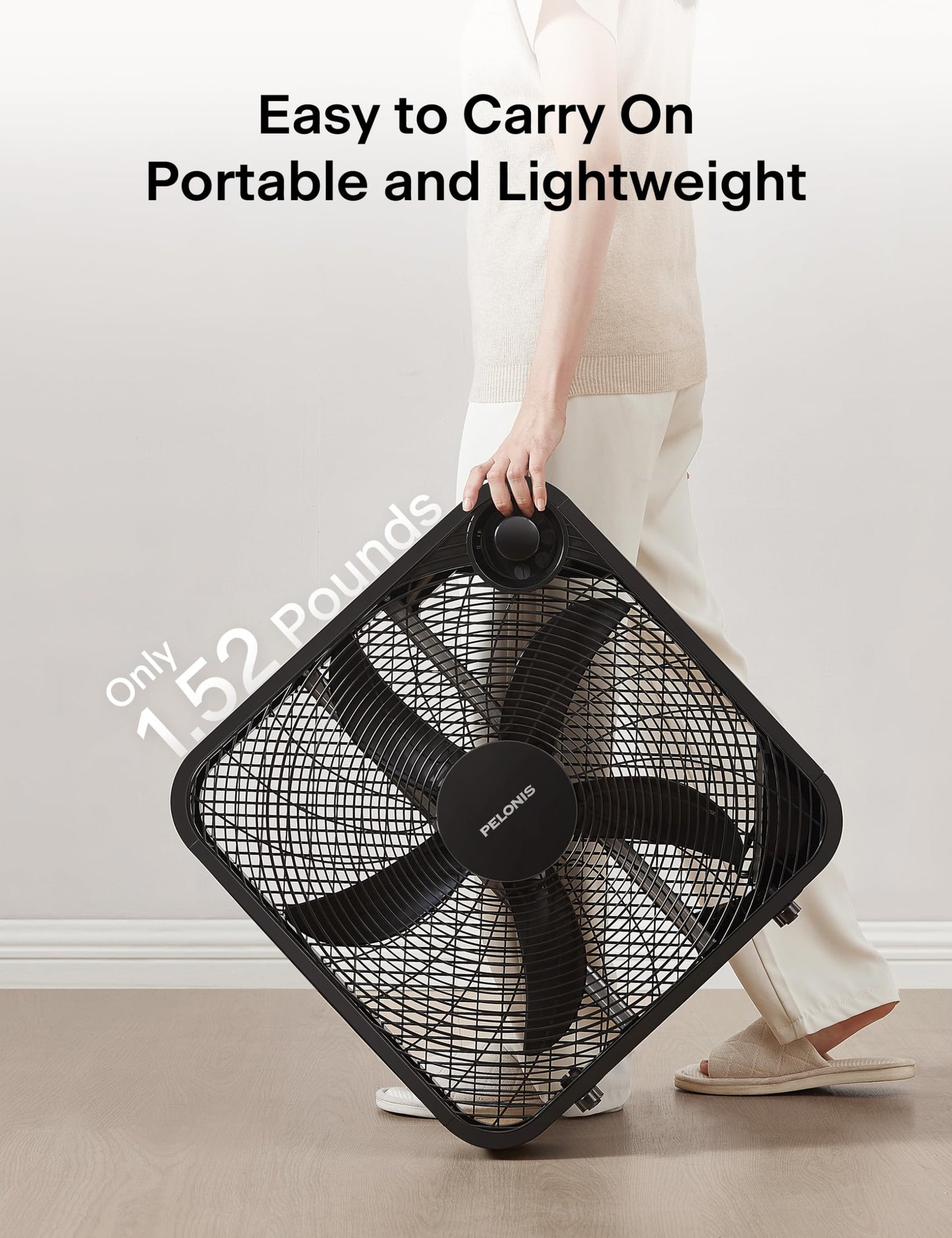 PELONIS 20 Inch Box Fan for Bedroom- 3 Speeds, 25ft/s, Floor Fan, Window Fan, Table Fan, Desktop Fan with Superior Air Throw (2295 CFM), Lightweight