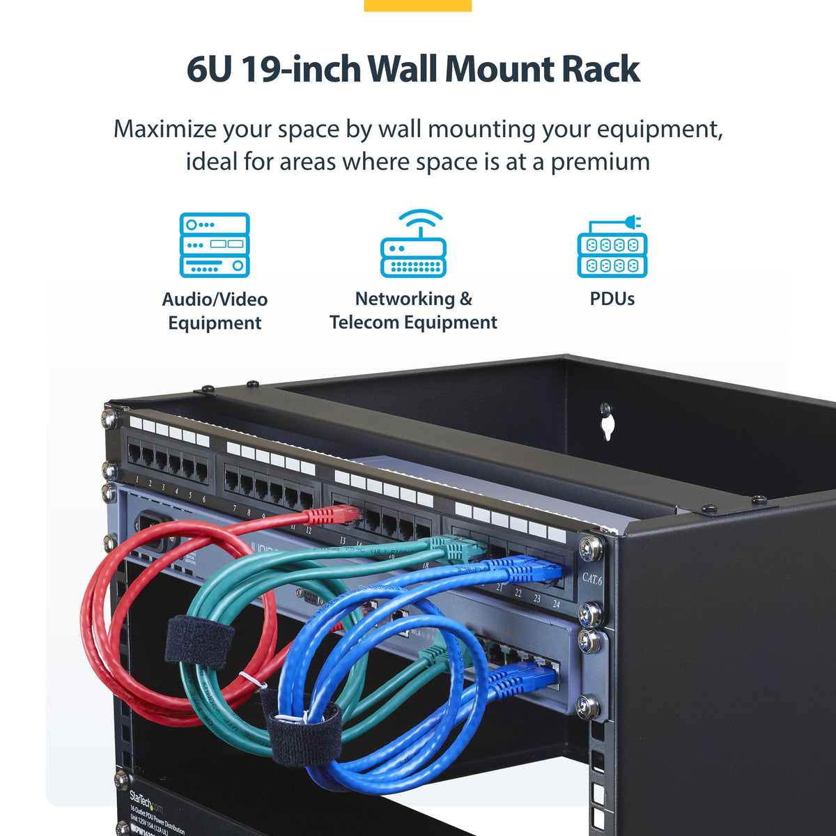 StarTech 6U 19in Wall-Mount Network Rack, 14in Deep, 44lb (WALLMOUNT6)