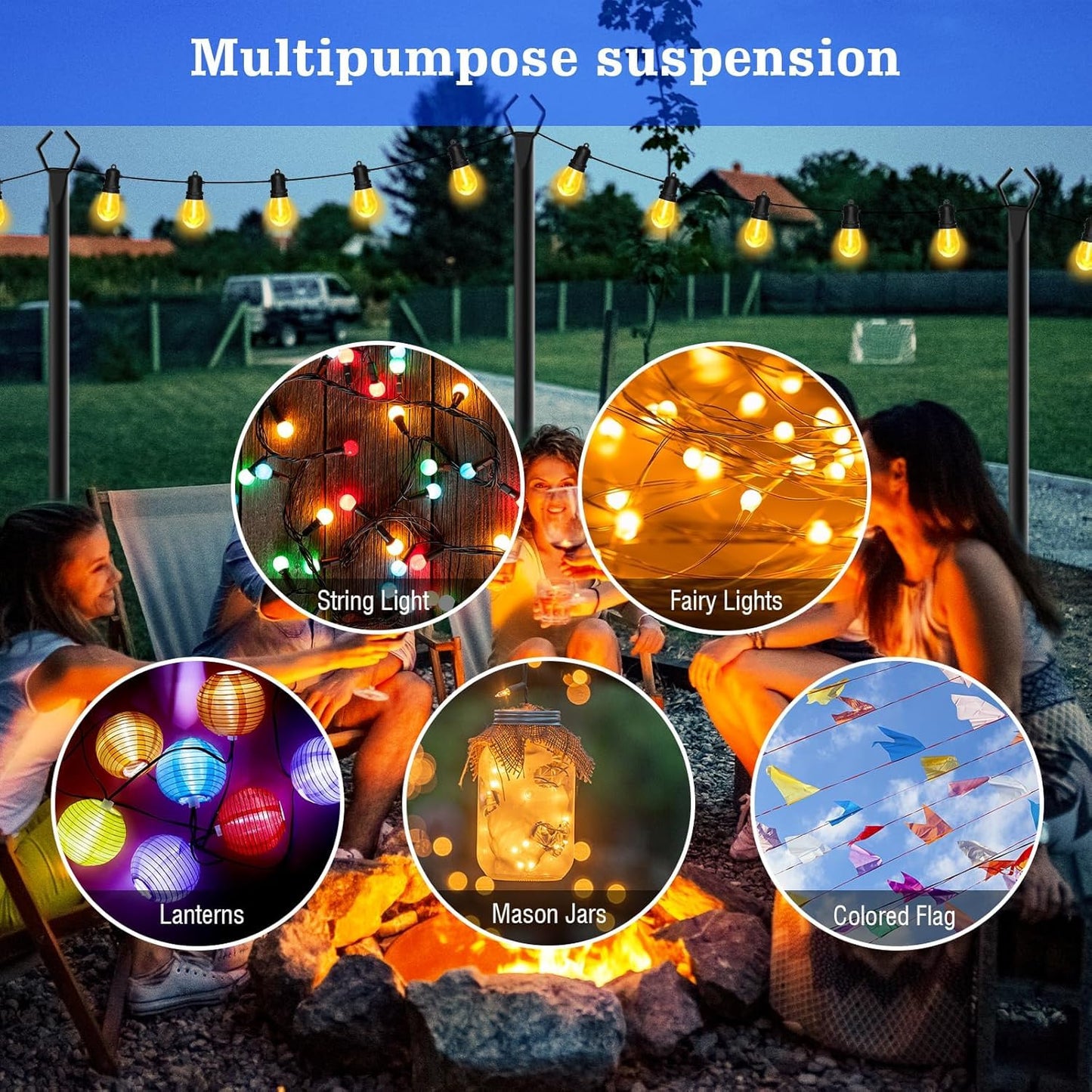 SINLEY 4 Pack String Light Poles,10 Ft Metal Poles with Fork for Outdoor String Lights,Outdoor Light Poles with Fork,Poles/Post/Stand