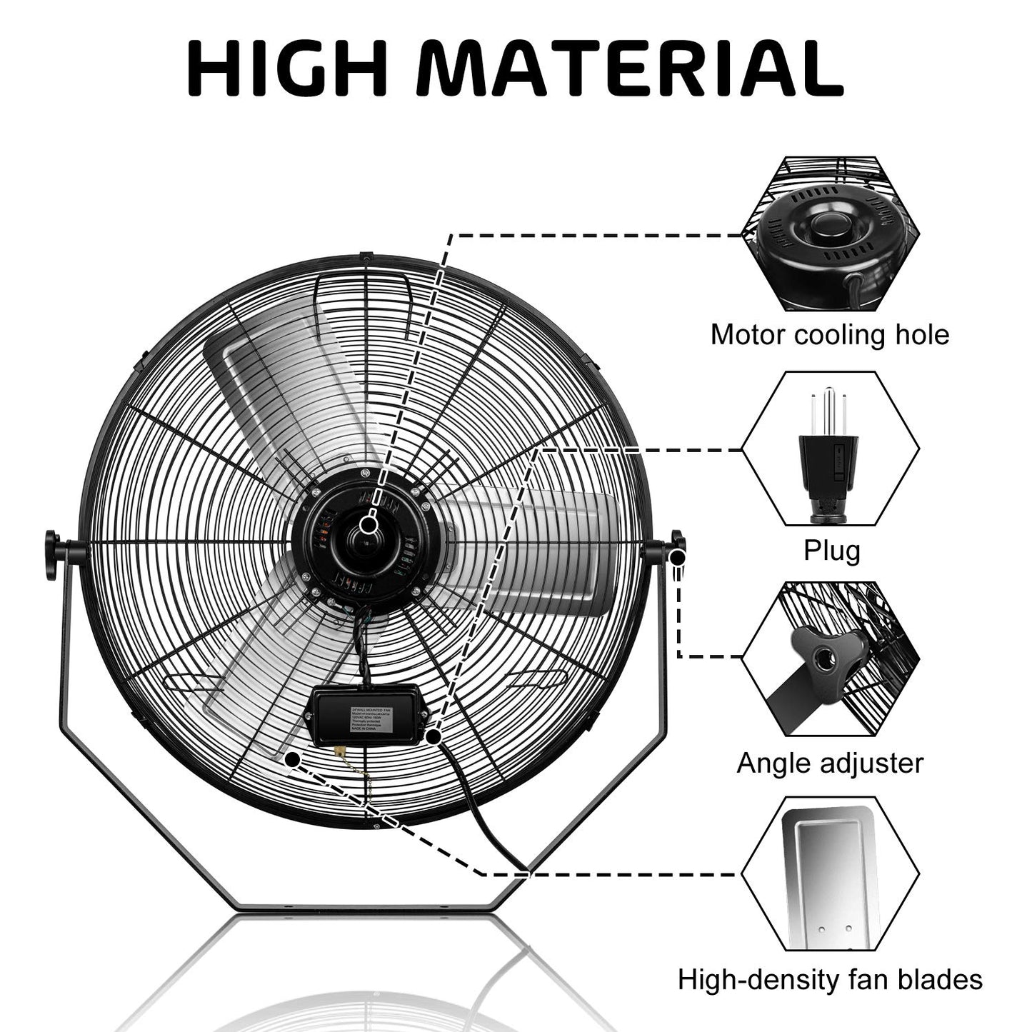 HealSmart 24 Inch Industrial Wall Mount Fan, 3 Speed Commercial Ventilation Metal Fan