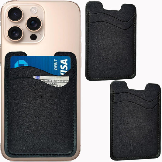 SNJXAMC Phone Wallet Stick ON,Credit Card Holder for Phone Case,Leather Wallet,Stick On Wallet for iPhone Samsung Android,Card Holder,2 Pack,Black