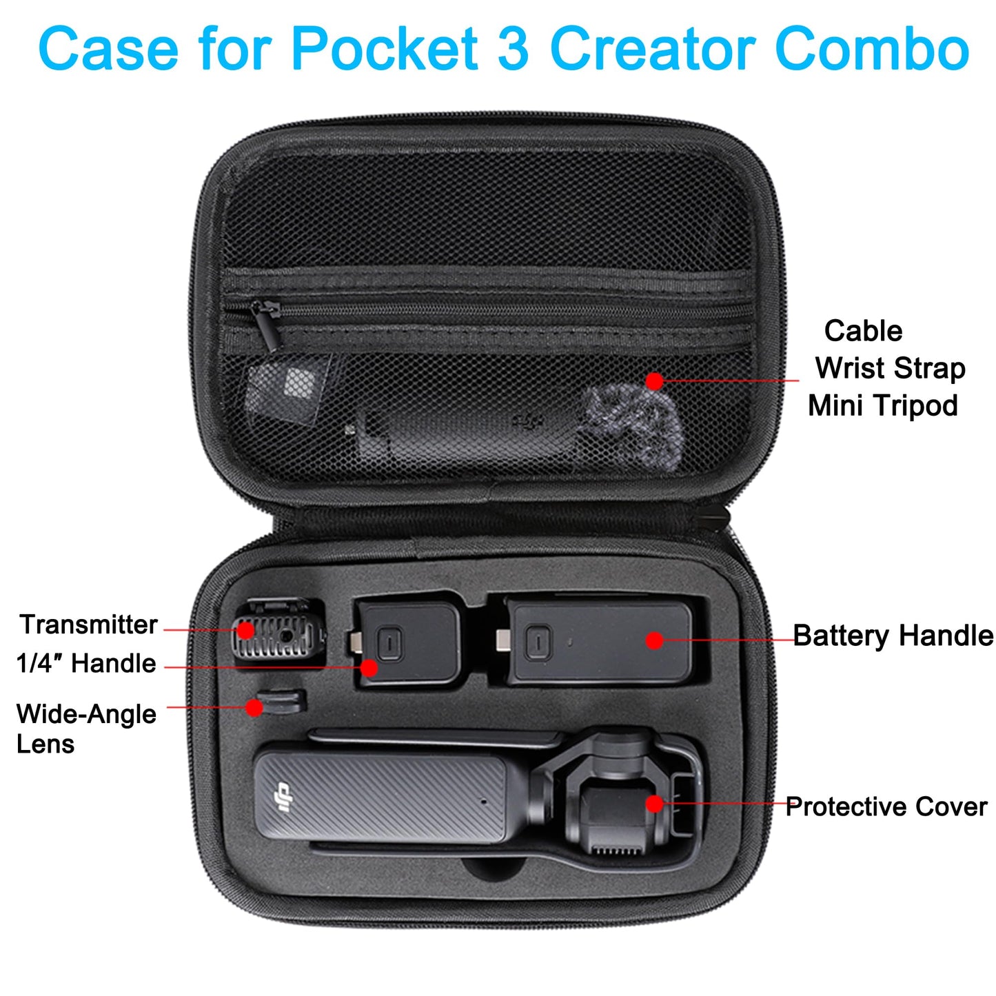PellKing Carrying Case for DJI Osmo Pocket 3 Camera, Portable Storage Bag Compatible Osmo Pocket 3 Creator Combo Accessories