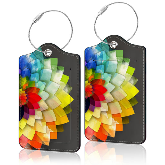 2 Pcs PU Leather Luggage Tags – Durable Suitcase Tags with Privacy Cover, Address Card & Metal Ring for Bags, Backpacks & Travel