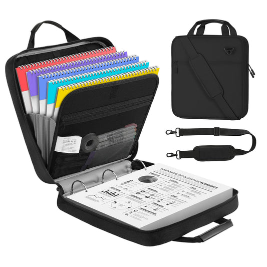 MoKo Zipper Binder, 2 Inch 3 O Ring, 5 Tab File Folders, 500 Sheets, Black