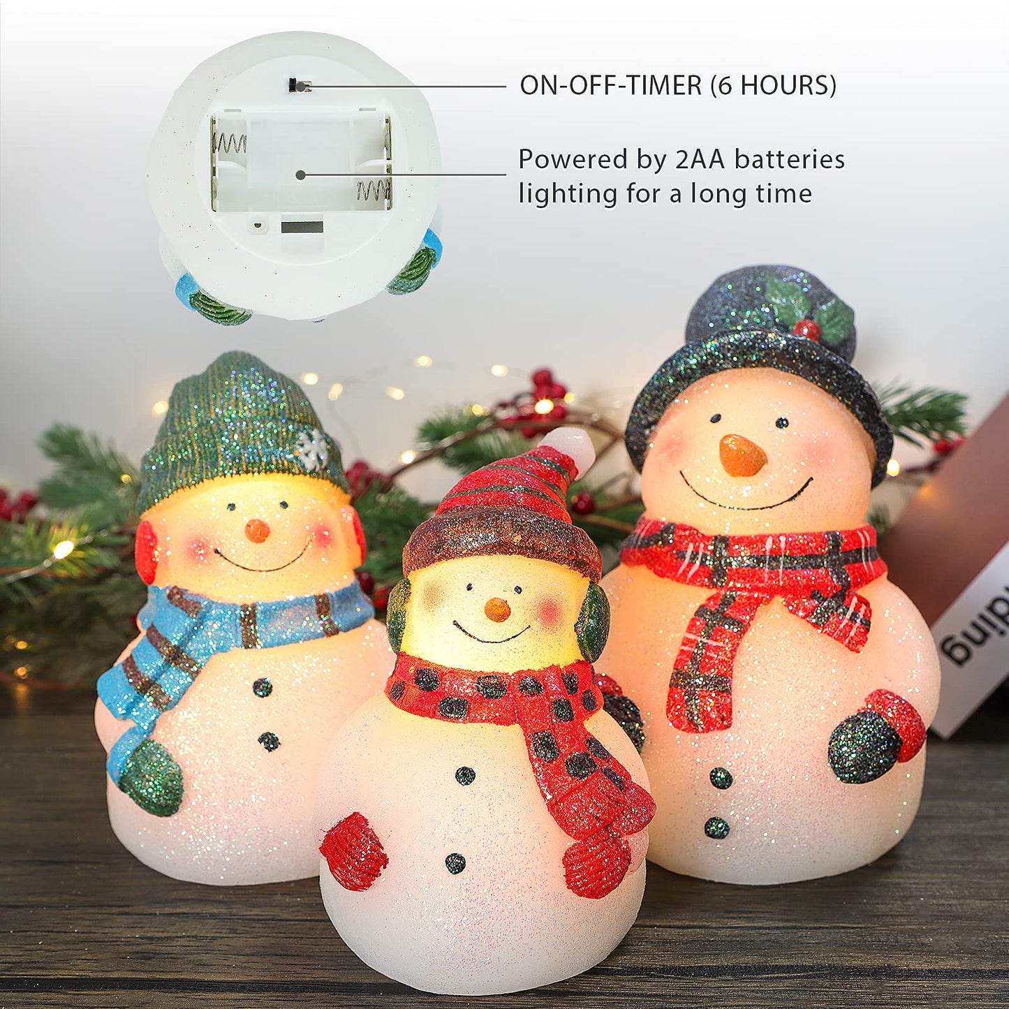 Crystal Club Christmas Flameless Candles, Set of 3 Santa Snowman Real Wax Candles, Battery Operated LED Candles with Remote and Timer for Christmas