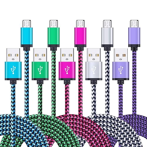 FiveBox Micro USB Charger Cable, 5-Pack 6ft Micro USB Cable Cord Braided Fast Charging Phone Charger for Samsung Galaxy J3 J7 S6 S7 Edge, Tablet, LG