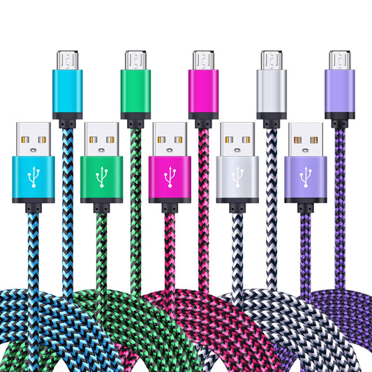 FiveBox Micro USB Charger Cable, 5-Pack 6ft Micro USB Cable Cord Braided Fast Charging Phone Charger for Samsung Galaxy J3 J7 S6 S7 Edge, Tablet, LG