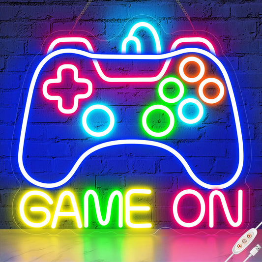 Neon Sign for Game Room Decor, Game On Neon LED Sign for Gamer Wall Decor, Gaming Neon Light Sign for Teen Bedroom Decor, Gamer Gifts for Boys, Teen