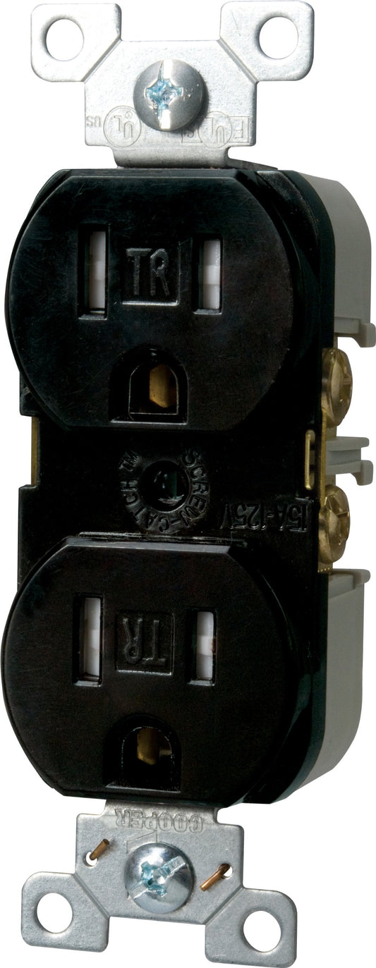 Eaton TRBR15BKBXSP 15-Amp 3-Wire 125-Volt Tamper Resistant Commercial Grade Duplex Receptacle 2-Pole, Black