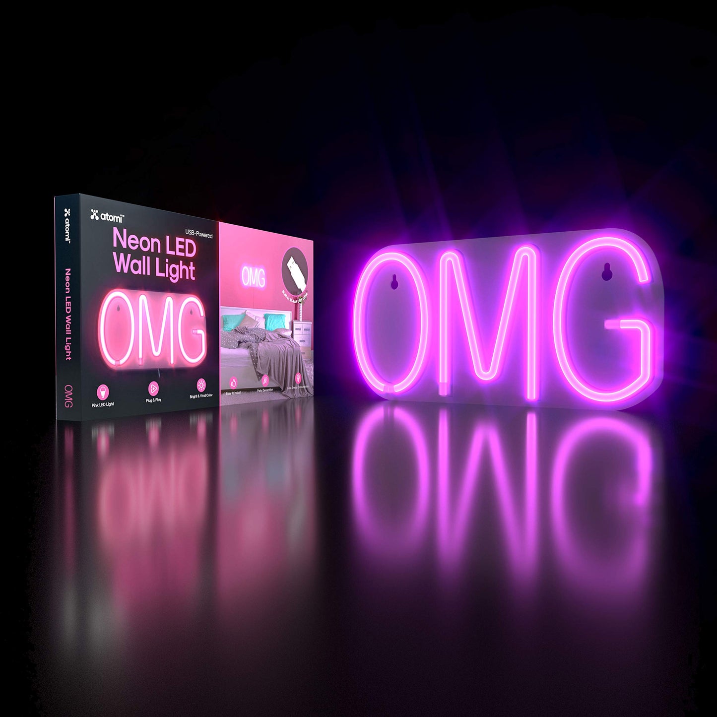 Atomi Smart Neon LED Light I Decorative Wall Art for Bedrooms, Bars & DIY Designs I USB Powered, 10 ft Cord - OMG - Pink